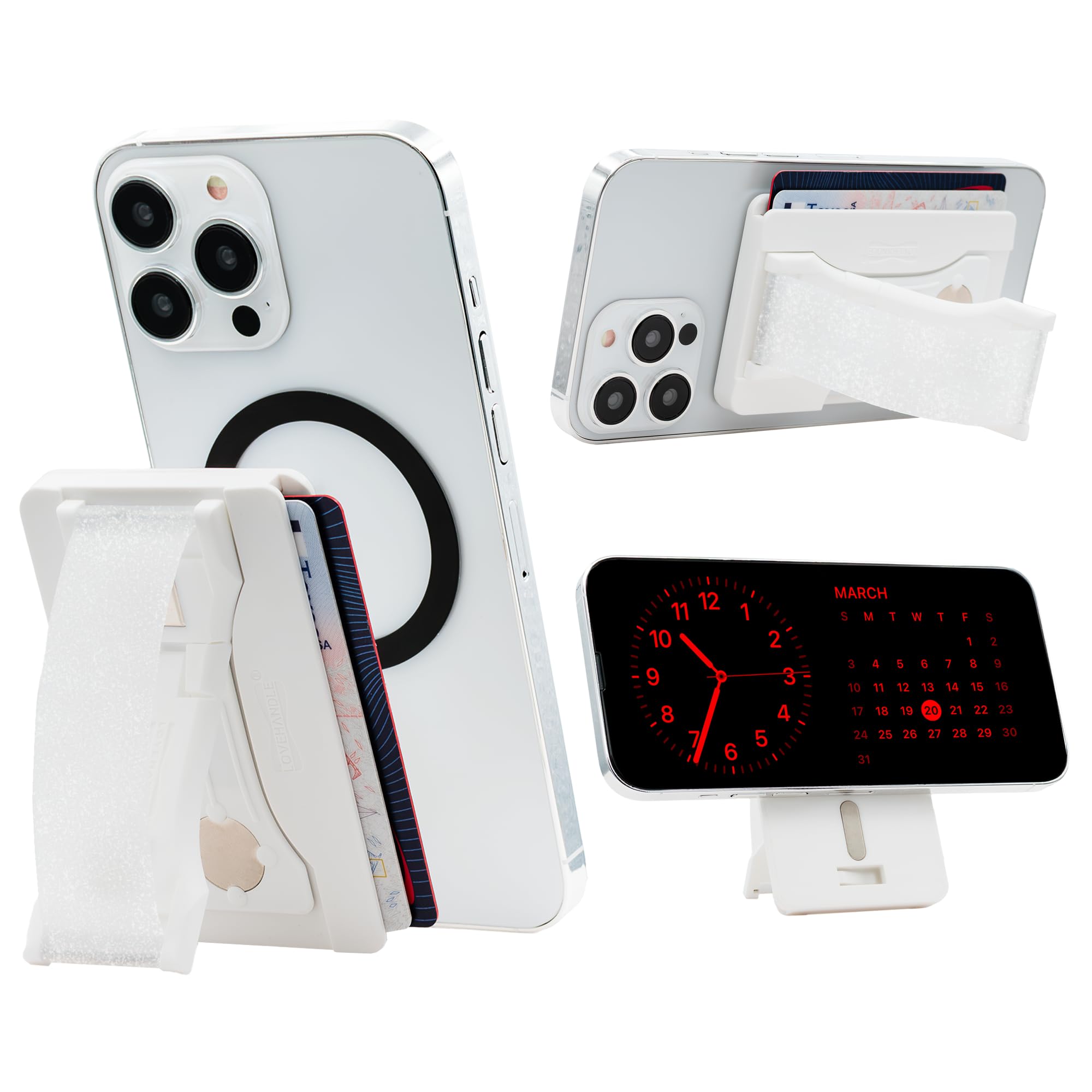 LOVEHANDLE Phone Wallet with Kickstand and Adapter Ring for MagSafe, Phone Card Holder, Wireless Charging Compatible, Wallet Com