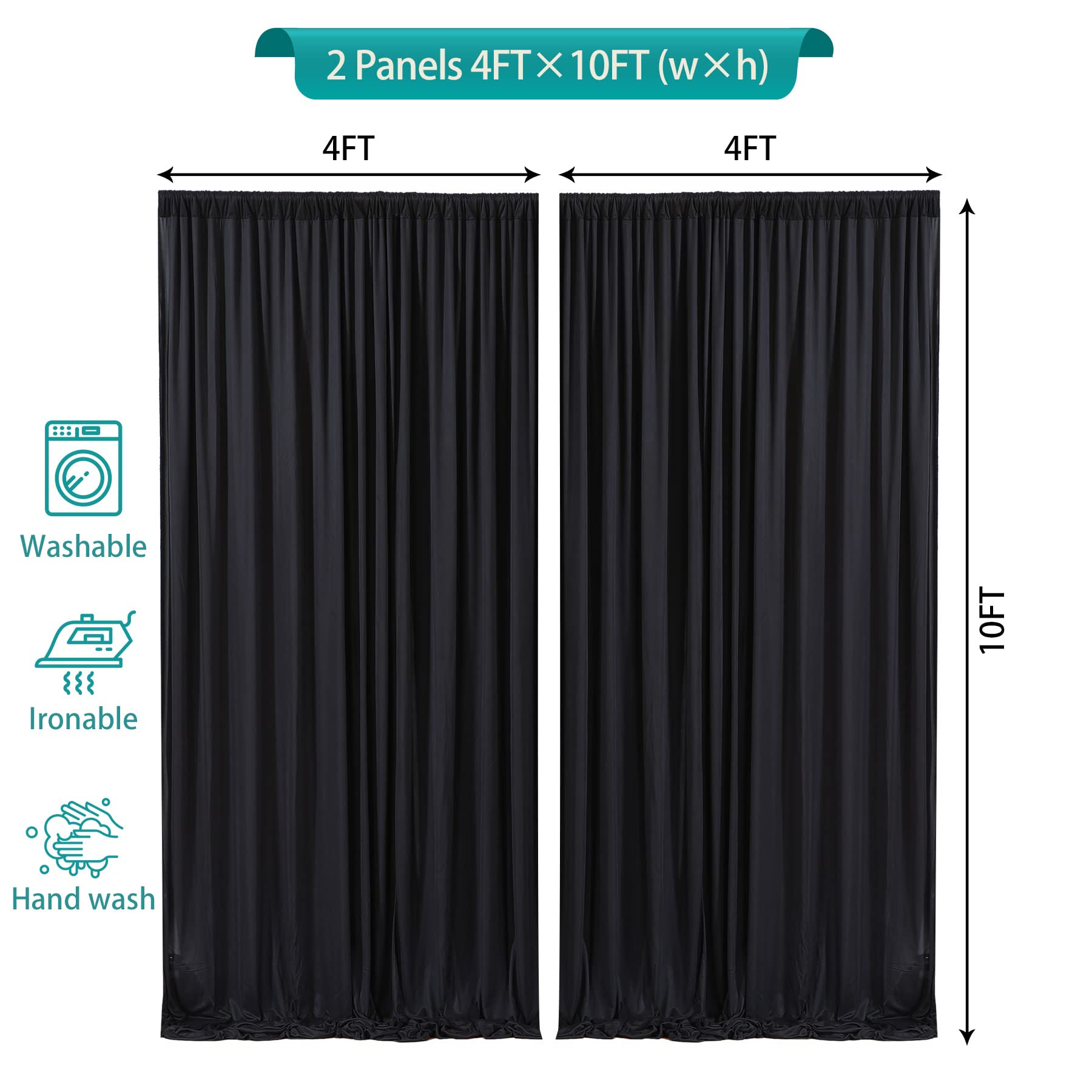 10 X 8Ft Black Backdrop Curtains For Party 2 Panels Polyester Backdrop Drapes With Rod Pockets Black Photo Background Wrinkle Fr