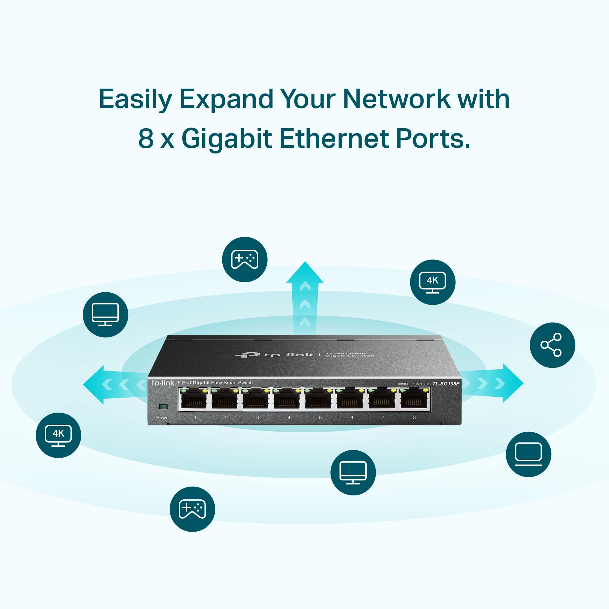 Tp-Link 8 Port Gigabit Switch | Easy Smart Managed | Plug & Play | Desktop/Wall-Mount | Sturdy Metal W/ Shielded Ports | Support