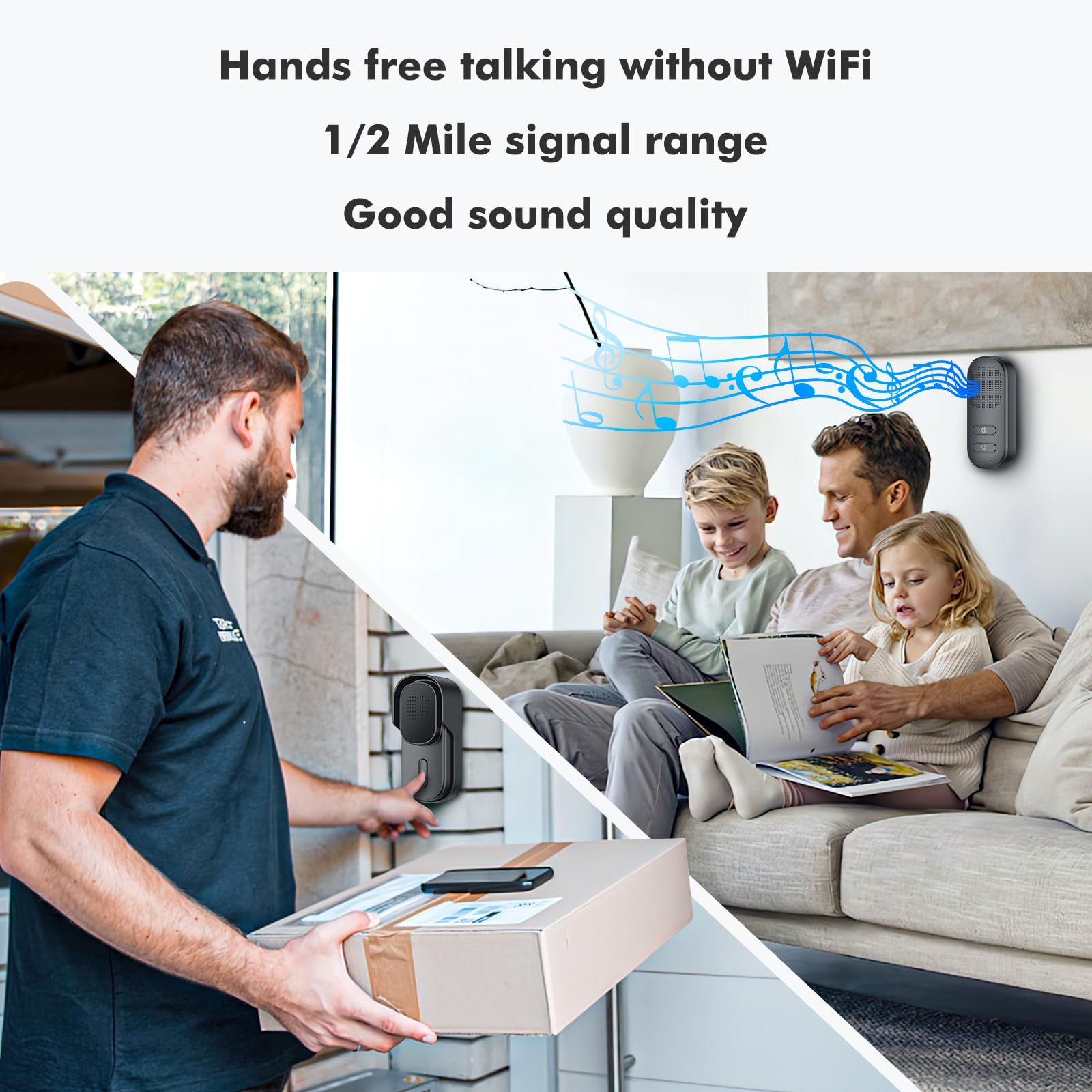 Hands Free Wireless Intercom Doorbell For Home Classroom, Wuloo Two Way Communicator Doorbell Chime With 1/2 Mile Distance 4 Vol