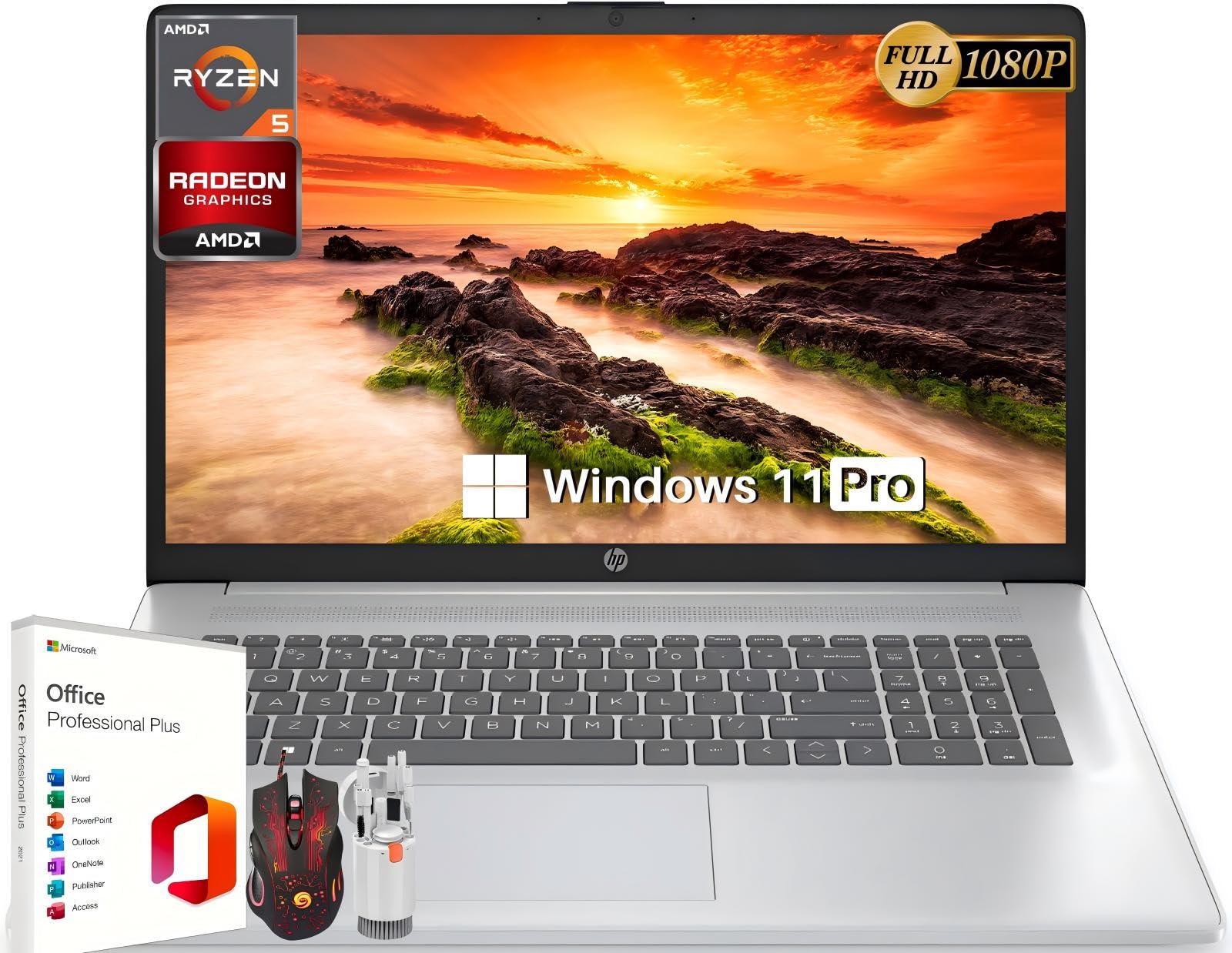 Hp 17 Laptop Computer, With Office Lifetime License, 17.3'' Fhd Display, Amd Ryzen 5 7430U (Beats I7 1165G7, Up To 4.3 Ghz), 16