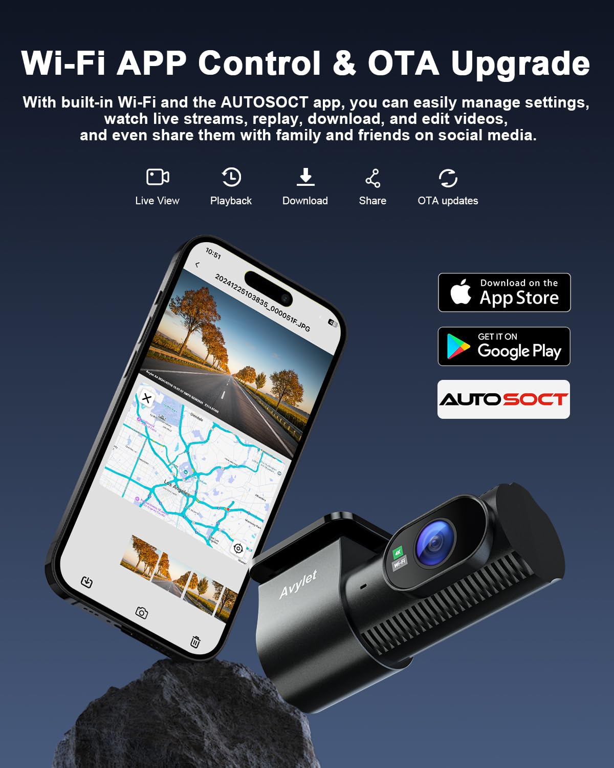 Dash Cam Front And Rear, 4K/1080P Wifi App Dash Camera For Cars, External Gps Module, Dual Dashboard Camera With App, Super Nigh