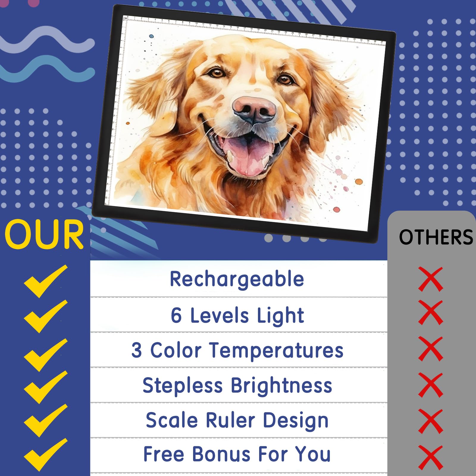 Keiwrlight Rechargeable A3 Light Table   Wireless Battery Light Box For Tracing 3 Colors 6 Levels Brightness Stepless Light Boar