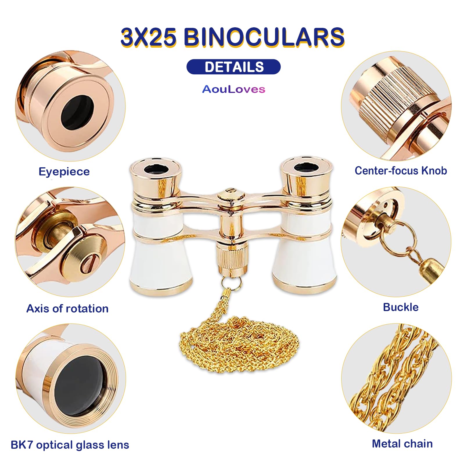 Opera Glasses Binoculars 3 X 25 Compact And Lightweight Optical Bk7 Theater Glasses With Chain For Adults Kids Women In Concert
