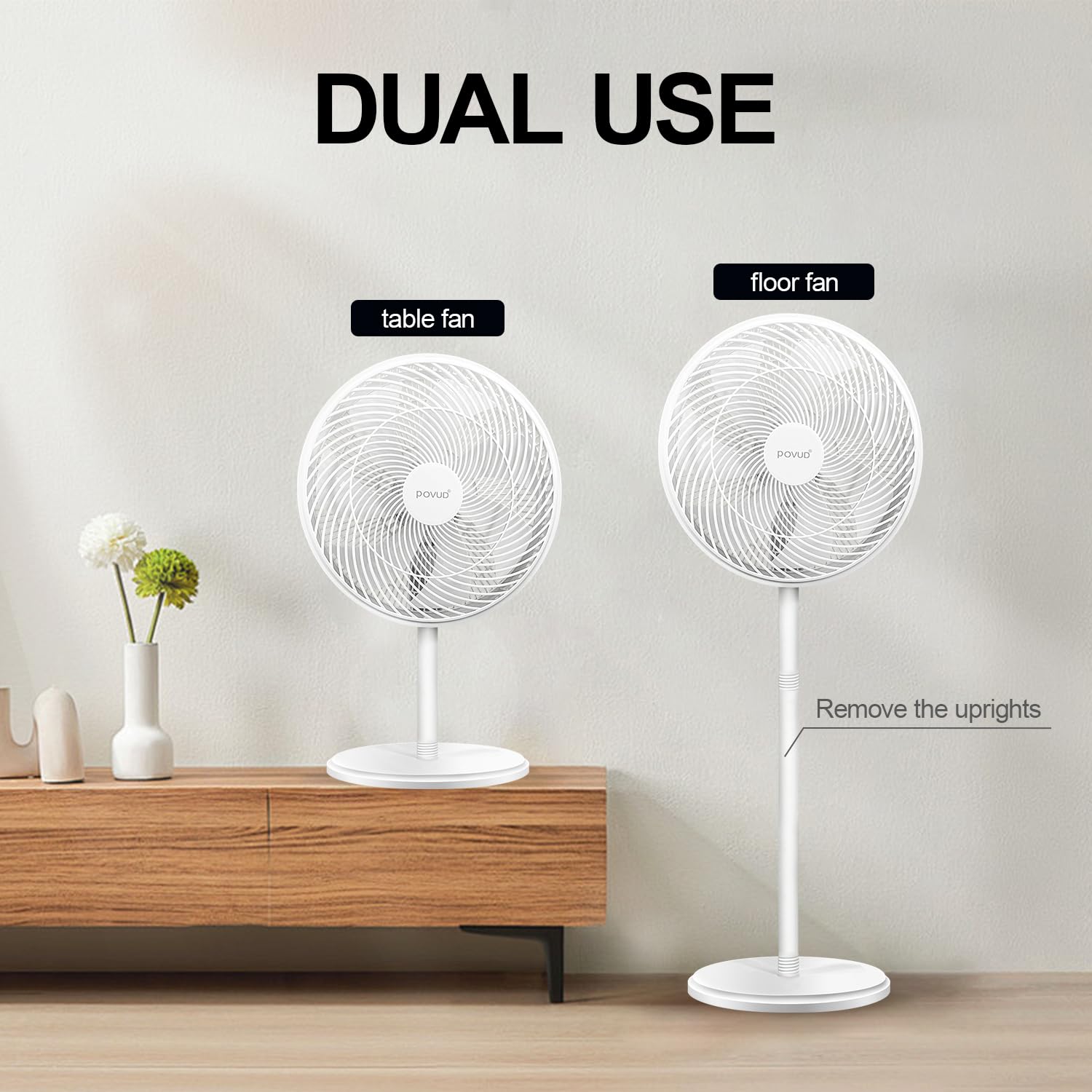 Povud Pedestal Fan 14 Inch With Upgraded Motor, Quite Stand Up Fans With 3 Speeds Wind Control, Adjustable Tilt Oscillating Stan