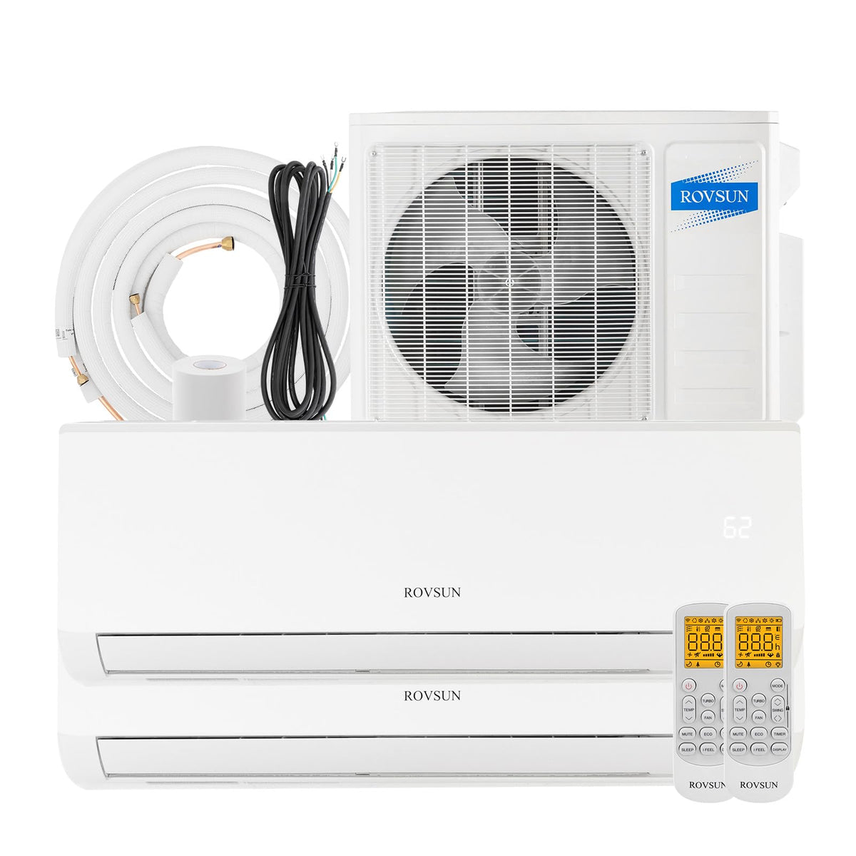 Rovsun 2 Zone 12000 + 12000 Btu Mini Split Ac/Heating System, 19 Seer2 Dual Zone 18000 Btu Ductless Wall Air Conditioner With Pr