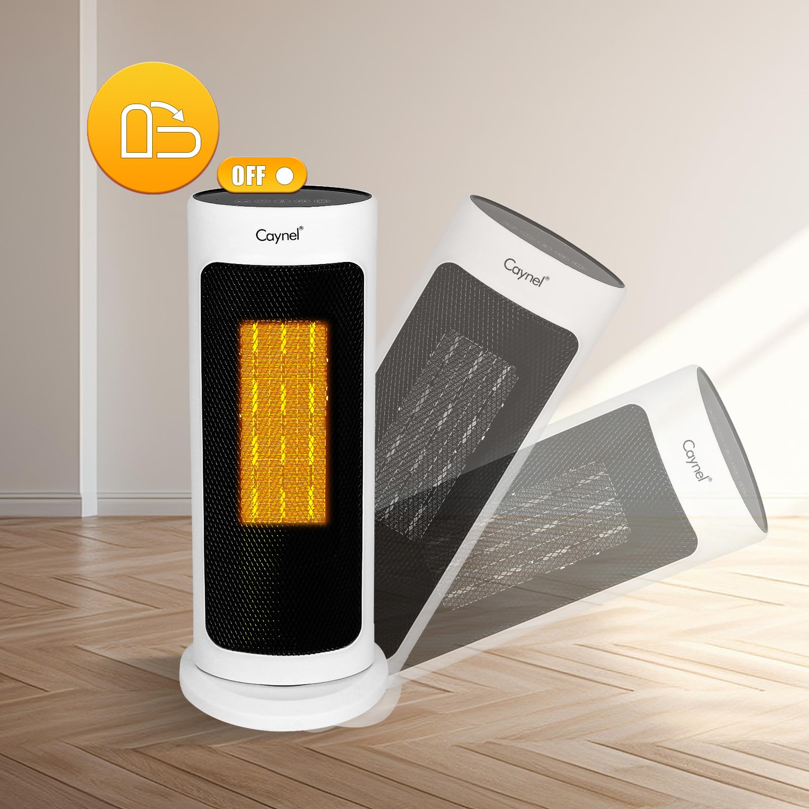 Caynel Home Oscillating Tower Ceramic Heater With Adjustable Thermostat, 12 Hour Timer And Safety Lock, Tip Off Switch And Overh