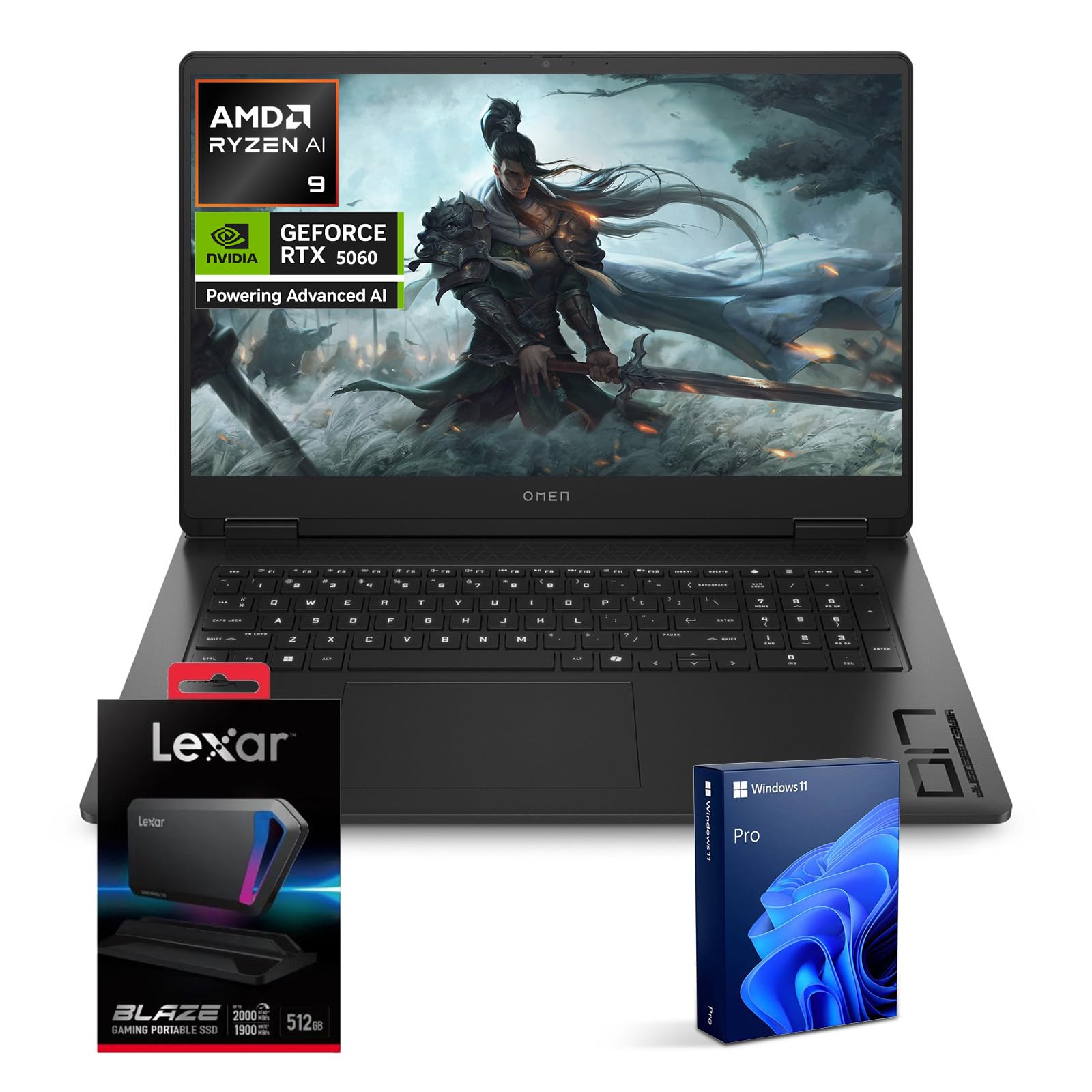 HP OMEN 17.3 RTX 5060 AI Pro FHD IPS 144Hz Gaming Laptop, AMD Ryzen AI 9 365(Beats Intel i9), NVIDIA RTX 5060, 64GB DDR5, 2TB SS