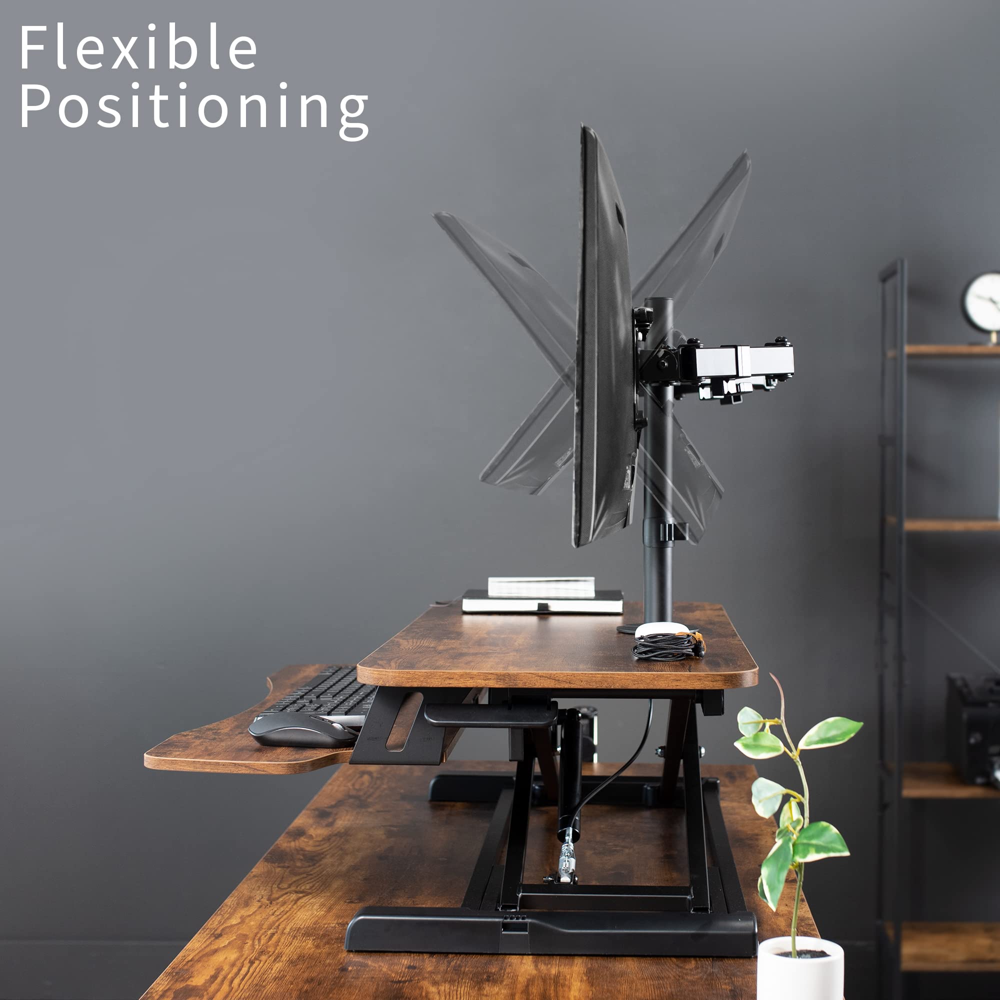VIVO Height Adjustable 32 inch Standing Desk Converter with Dual 13 to 30 inch Monitor Stand, Sit Stand Monitor Mount and Desk Riser, Vintage Brown Top, Black Frame, DESK V000KN M2