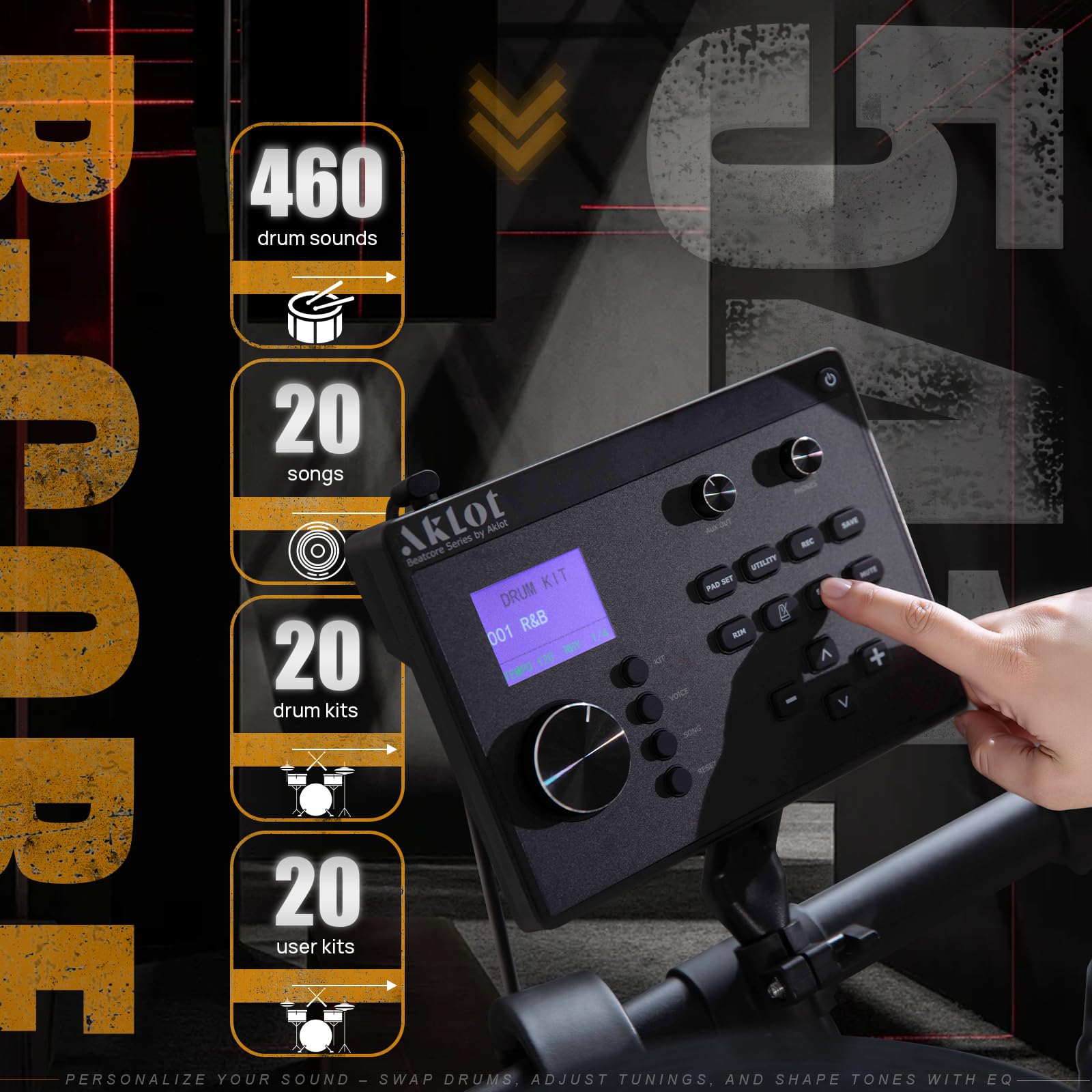 Aklot Expanded-Size Electric Drum Set: 12 Two-Piece Standalone Hi-Hat, Independent Kick Drum And 10 Dual-Zone Snare, 12 Tr