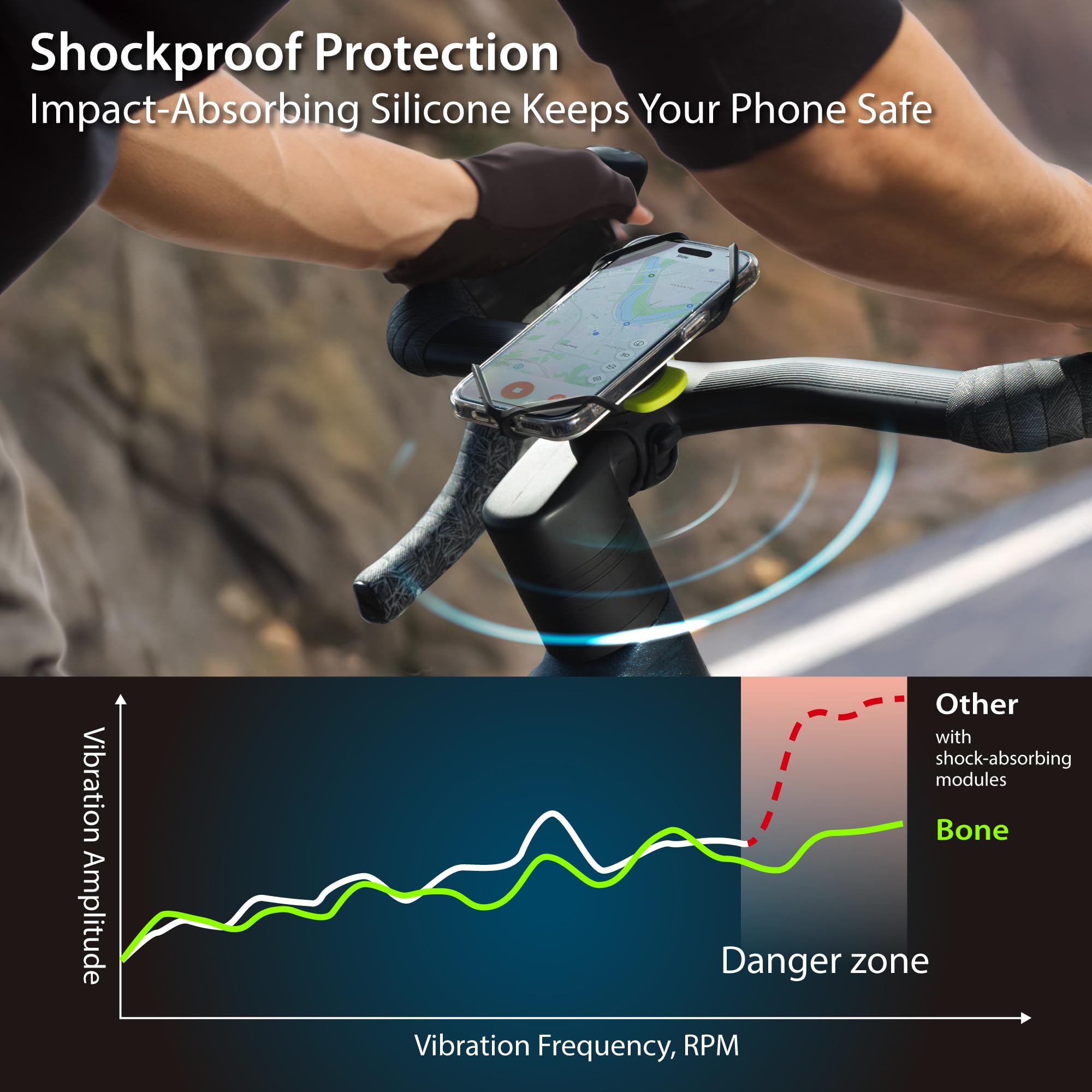 Bone Bike Tie Connect Kit 3, Magnetic Bicycle Phone Mount For Stem, Detachable & 360 Rotatable Silicone Mtb Holder, Cycling Phon