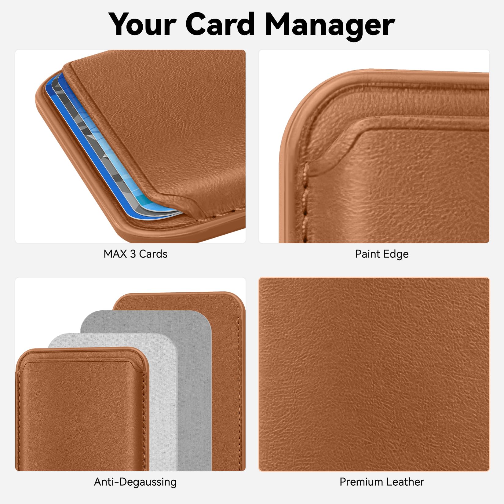 Amzone Magnetic Rfid Cell Phone Cards Sleeves Leather Cell Phone Card Holder For Iphone 15 Series, Magsafe Phone Wallet Stick On