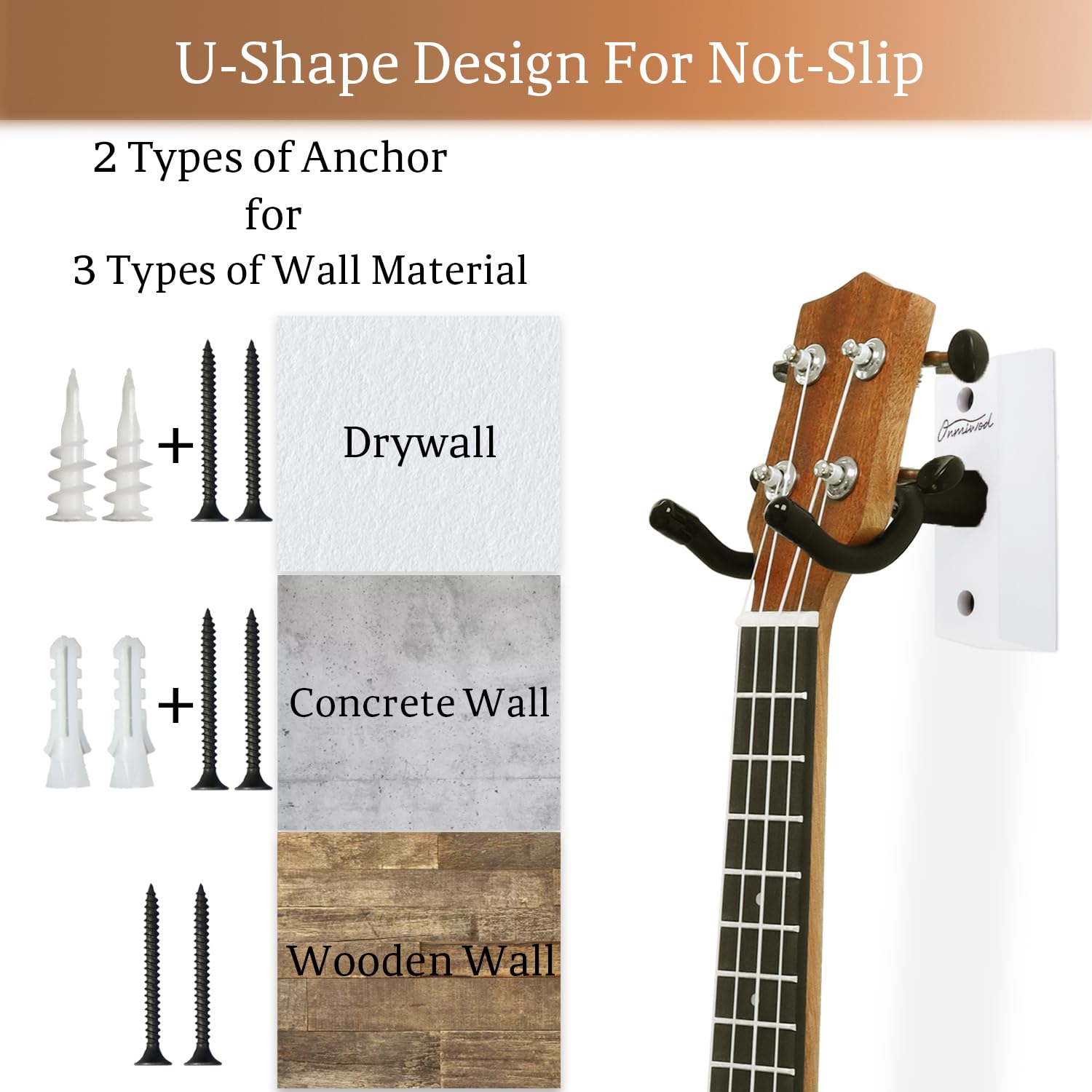 Ukulele Wall Mount Hanger 2 Pack, White Hardwood U Shaped Ukulele Holder Hanger, Ukulele Wall Mount Hook For Ukulele Banjo Mando