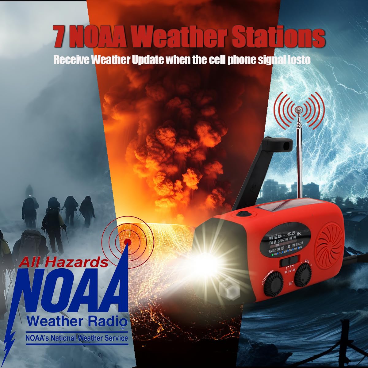 ?2024 Newest? 5000Mah Emergency Weather Radio, Am/Fm/Noaa Hand Crank Solar Powered Radio, Emergency Phone Charger, 1W 4 Modes Fl
