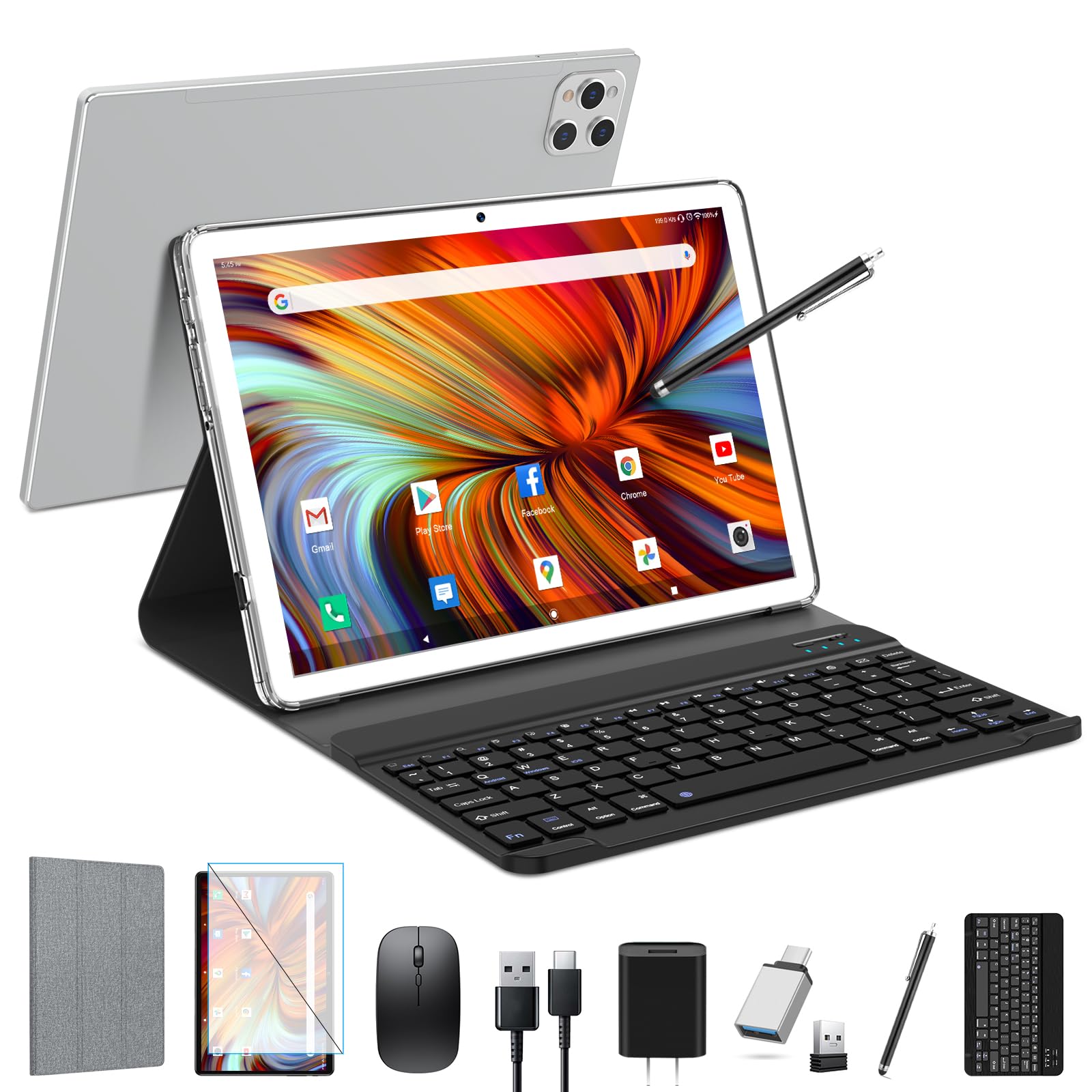 Eitomin Tablet 10 Inch 2024 Newest Android 13 Tablet 128Gb Rom+16Gb Ram+1Tb Expandable Octa Core Tablet With Keyboard 5G Wifi Ta