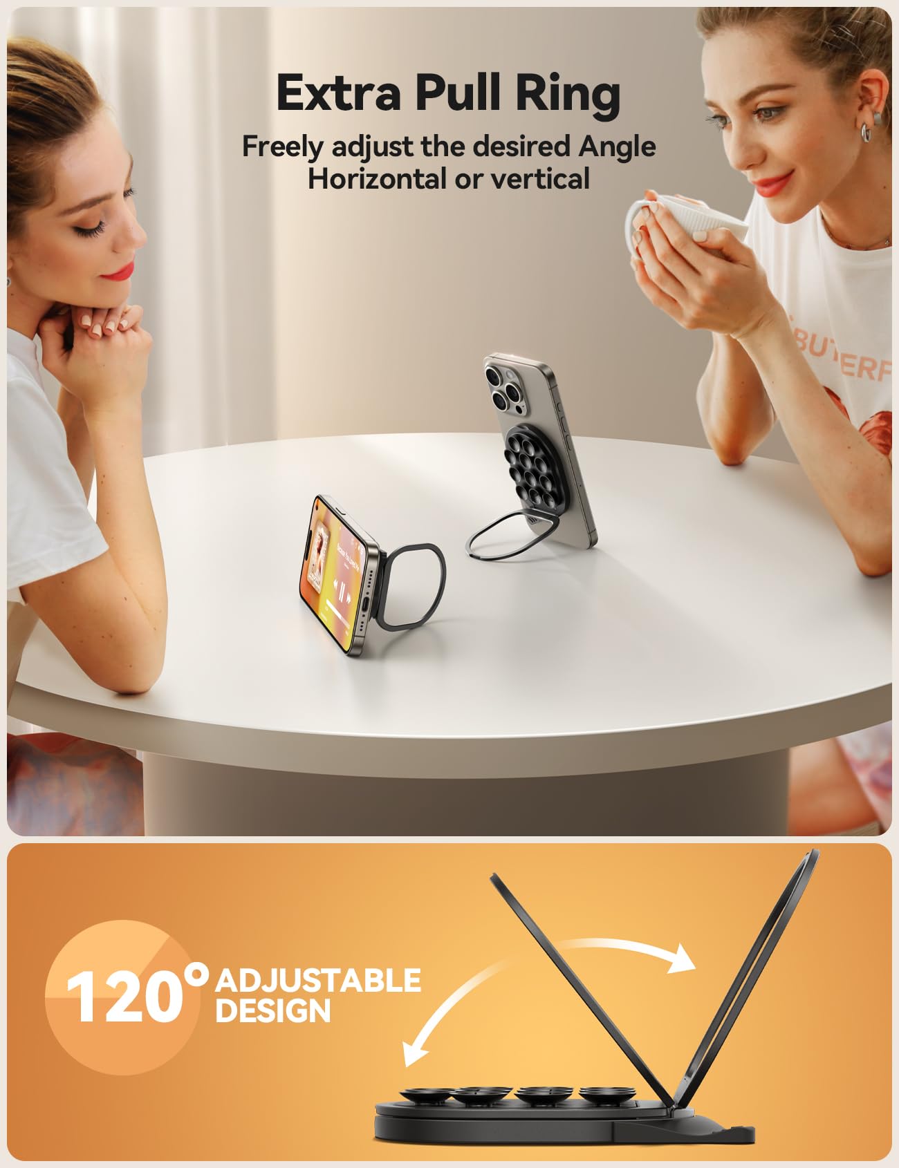 Joyroom Suction Cup Phone Mount, Magsafe Phone Grip With Pull Ring, Silicone Suction Phone Ring Stand For Iphone Samsung Android