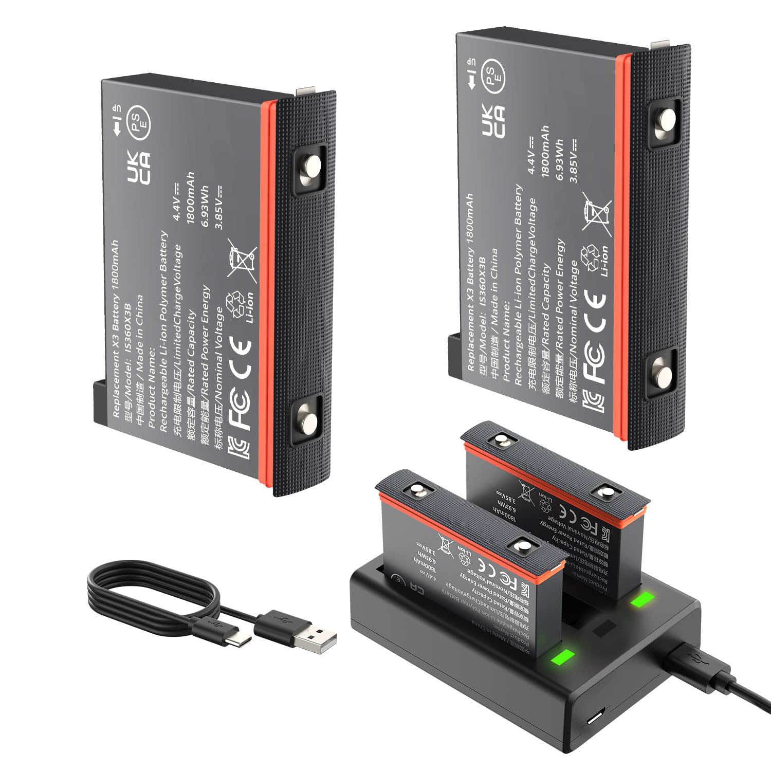 2 Packs Replacement Insta 360 X3 Battery 1800Mah And Battery 3 Channel Fast Charge Hub(Cinsaaq/A) Compatible With Insta 360 X3 A