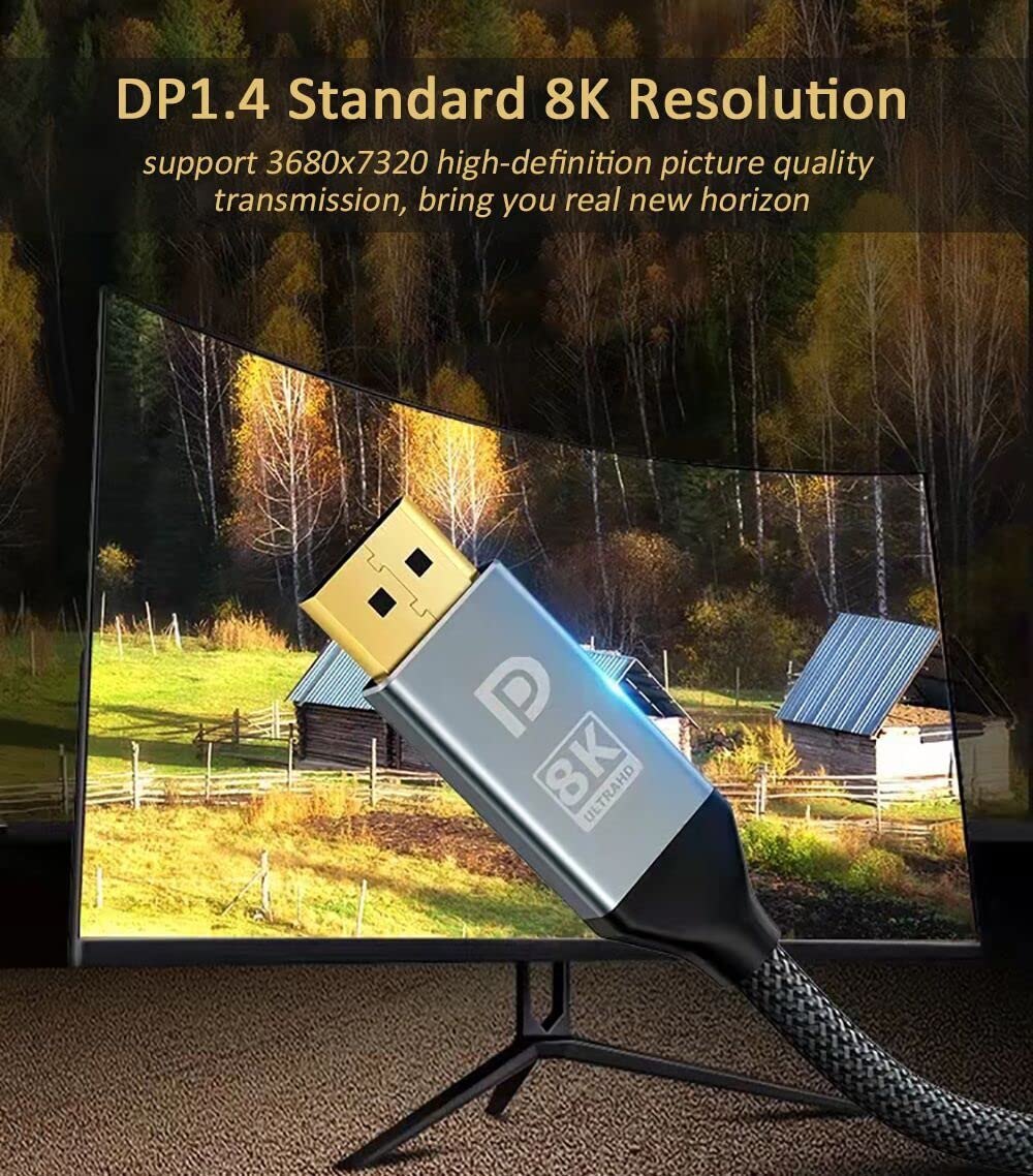 Akwor Displayport Cable 1.4, 8K 10Ft/ 3M Dp To Dp Cable Cord (8K@60Hz 7680X4320, 4K@240Hz, 2K@144Hz) Vesa Certified Hbr3 High Sp