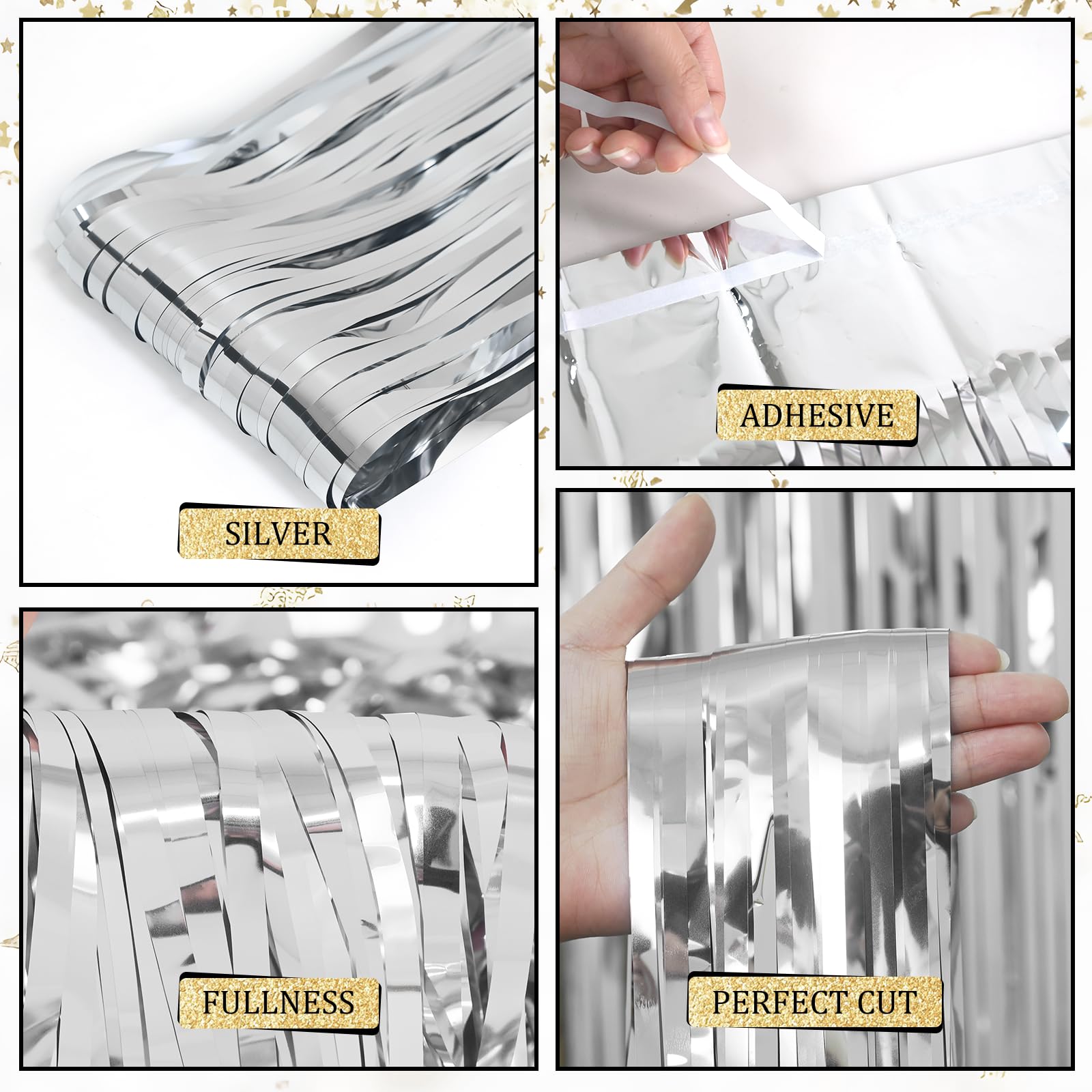 Lolstar 10 Pack Silver Party Decorations 3.3X6.6 Ft Silver Foil Fringe Curtains Tinsel Backdrop Photo Booth Prop Streamer For En