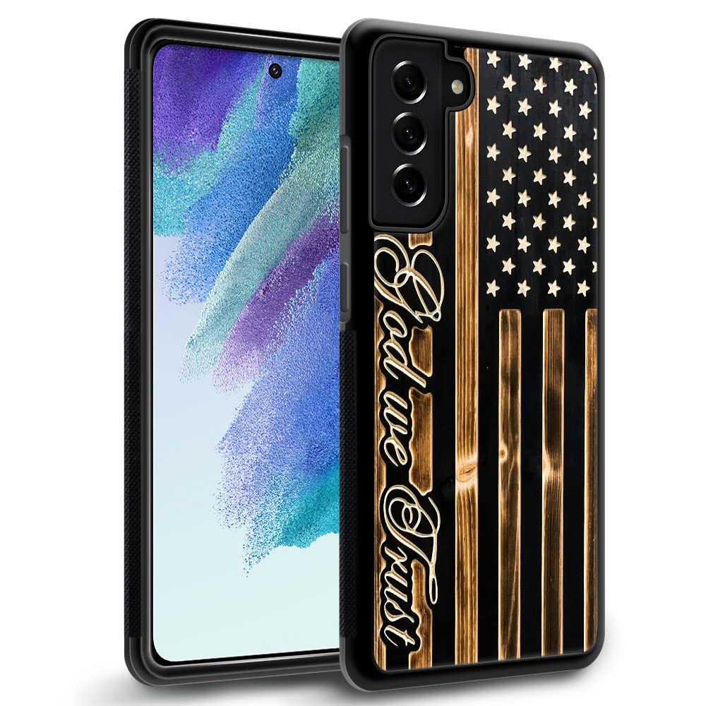 Daizag Compatible With Samsung Galaxy S22 Ultra Case,In God We Trust Wood Grain Design American Flag For Man Woman, All Round Pr