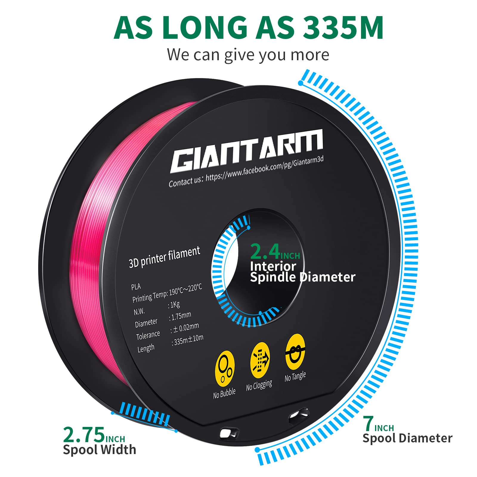 Giantarm 3D Printer Pla Filament, Shiny Silk Rose Pink Magenta Toughness Enhanced Filament With 1.75Mm Dimensional Accuracy +/ 0