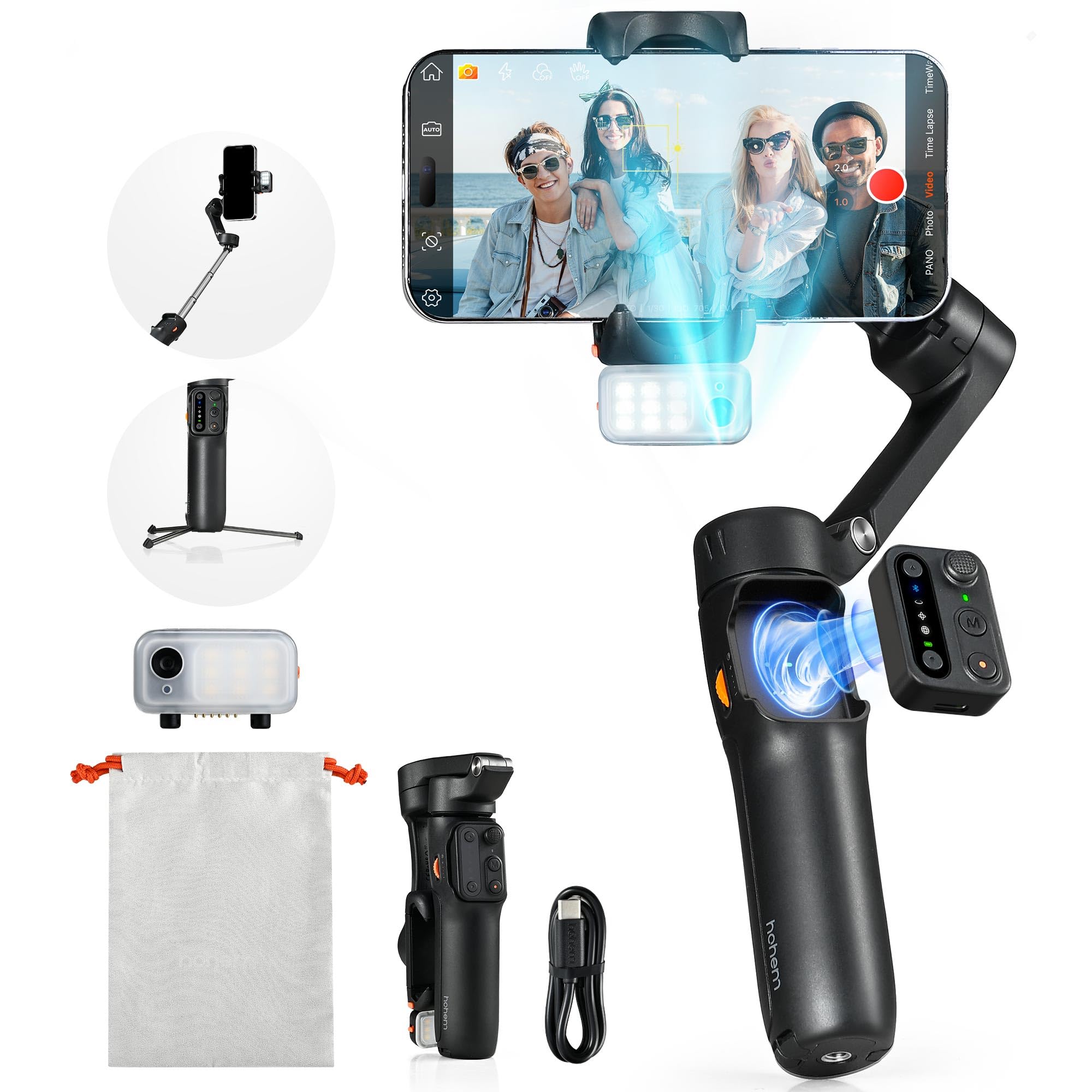 hohem iSteady V3 Gimbal Stabilizer for iPhone, 3-Axis Phone Gimbal, Magnetic AI Tracker, Built-in Extendable Rod & Tripod, Detac