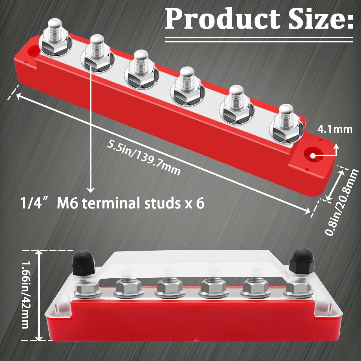 Seamaka (Red+Black) Power Distribution Terminal Block With Cover With 6 X 1/4    (M6) Post,Battery 12V Bus Bar With Ring Termina