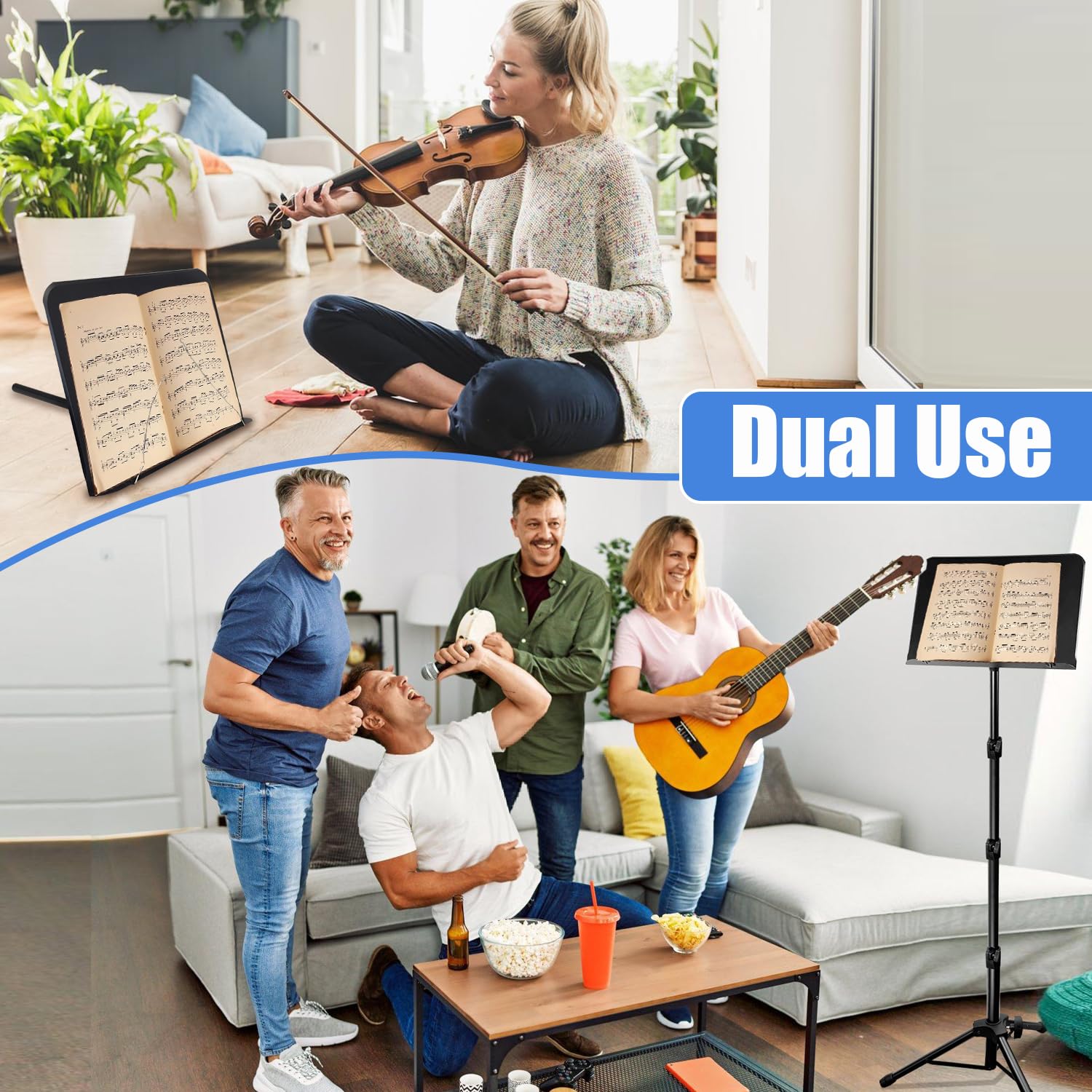 Sheet Music Stand With Light And Phone Holder, 57'' Portable Music Stand For Sheet Music High Stability, Height Adjustable Music