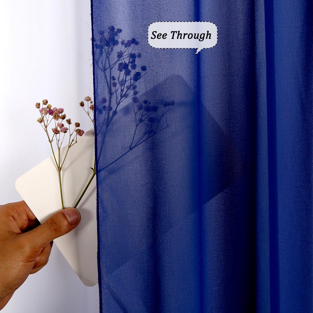Royal Blue Chiffon Backdrop Curtain 5Ftx7Ft Voile Sheer Curtains 2 Panels Romantic Wedding Ceremony Backgrounds Chiffon Fabric D