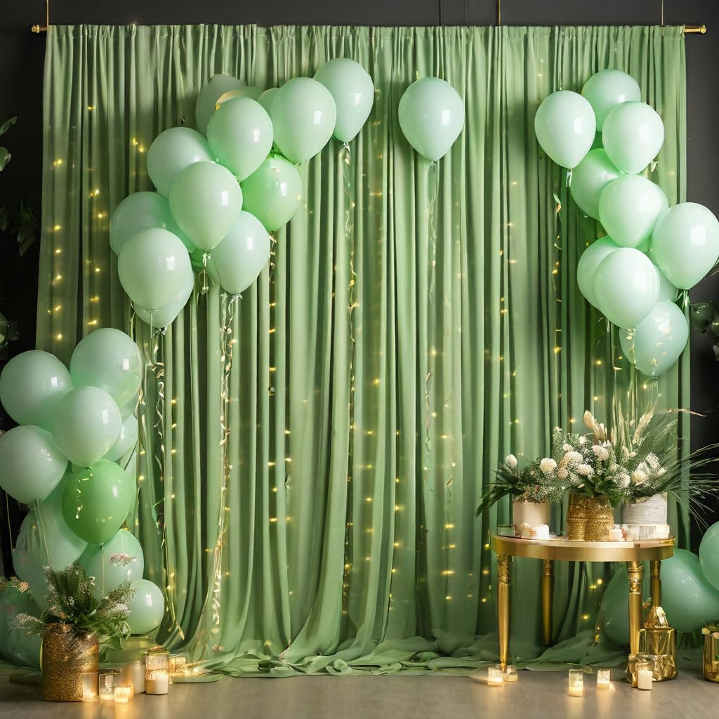 10Ft X 10Ft Wrinkle Free Sage Green Backdrop Curtains For Parties, Polyester Photo Backdrop Drapes 2 Panels 5X10Ft For Wedding B