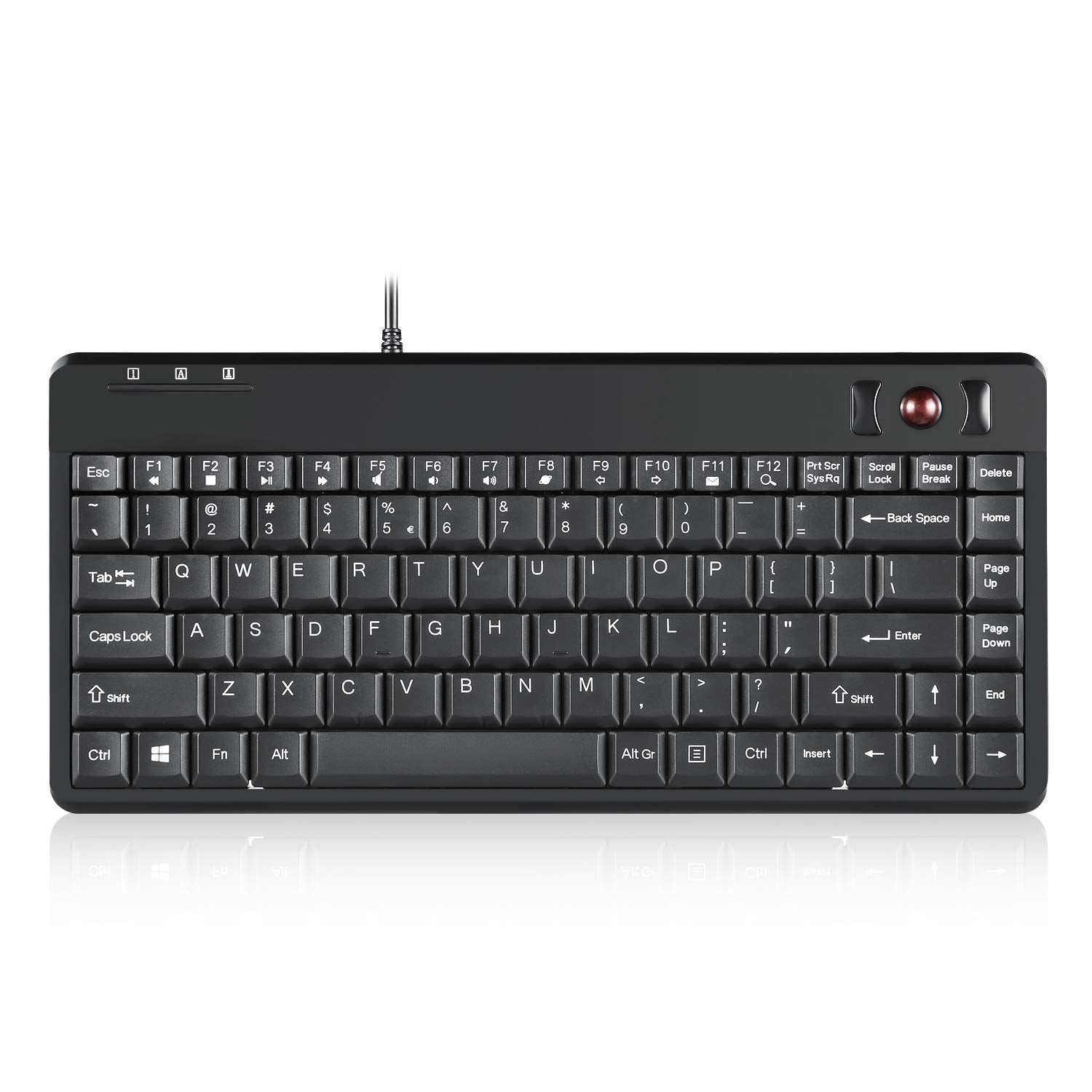 Perixx Periboard 505H Wired Mini Keyboard With Built In Trackball, 0.55 Inch Trackball And 2 Usb Hubs, Black, Us English Layout