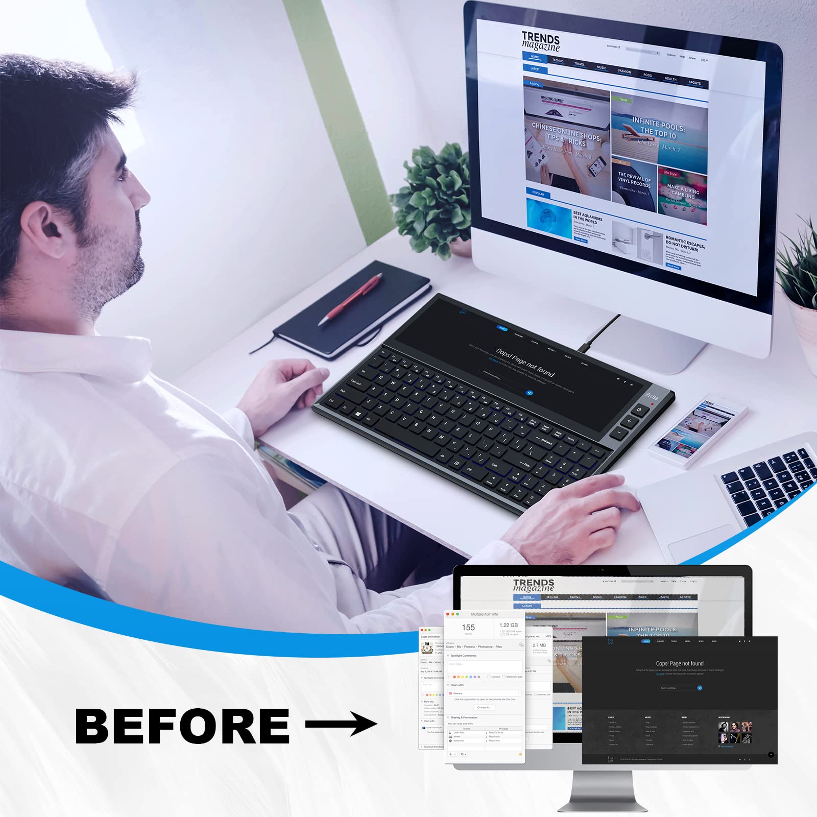 Bqaa Rgb Keyboard, Built In 12.6 Inches Touchscreen Monitor, Ultra Slim Aluminum Compact 98 Keys Computer Split Screen Keyboard