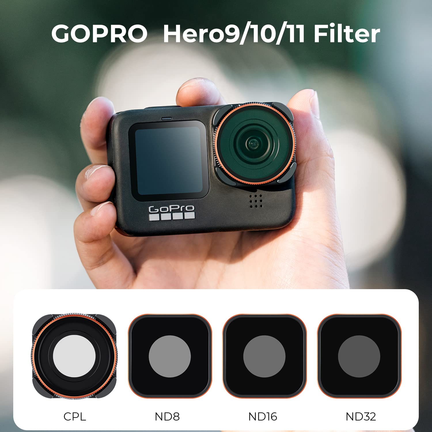 K&F Concept 4 Pack Lens Filter Nd8 Nd16 Nd32 Cpl Compatible For Gopro Hero12 /Hero11 /Hero10 /Hero 9 Black, Neutral Density & Po
