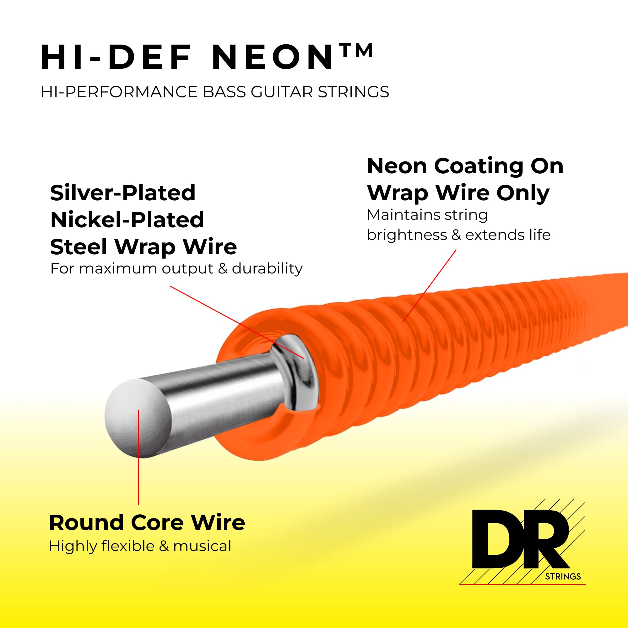 Dr Strings Hi-Def Neon Bass Guitar Strings (Nob6-30)