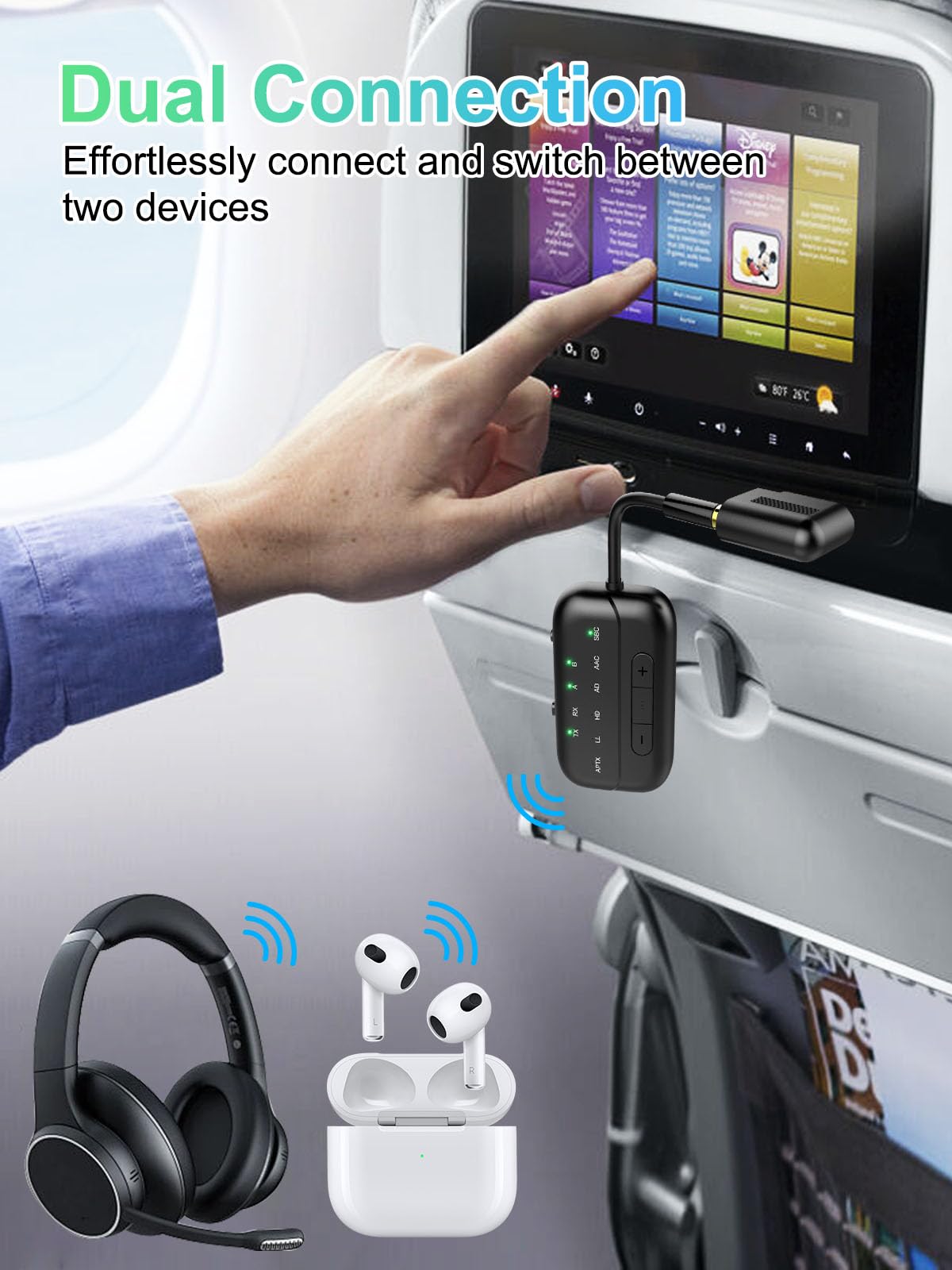 Beeitzie 2024 Upgraded Pro Bluetooth Transmitter Receiver,2 In 1 Airplane Bluetooth 5.4 Adapter For Flight,Tv,Pc,Gym,Switch,Supp