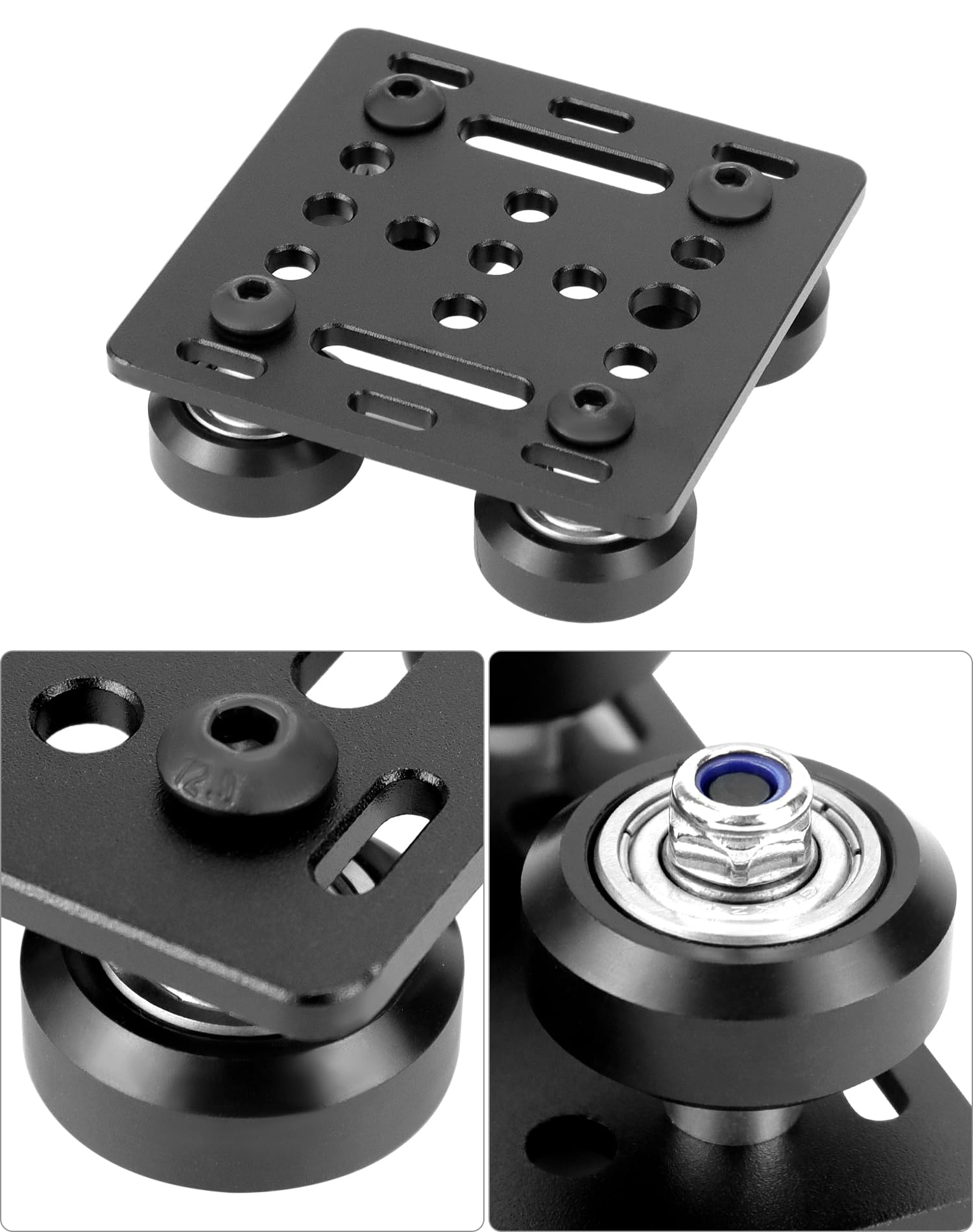 Qwork Small V Wheel Plate, 2 Pack Gantry Rod Plate With Wheel, 65Mm X 65Mm For 2020V Aluminum Profile Plate, Cnc And 3D Printer