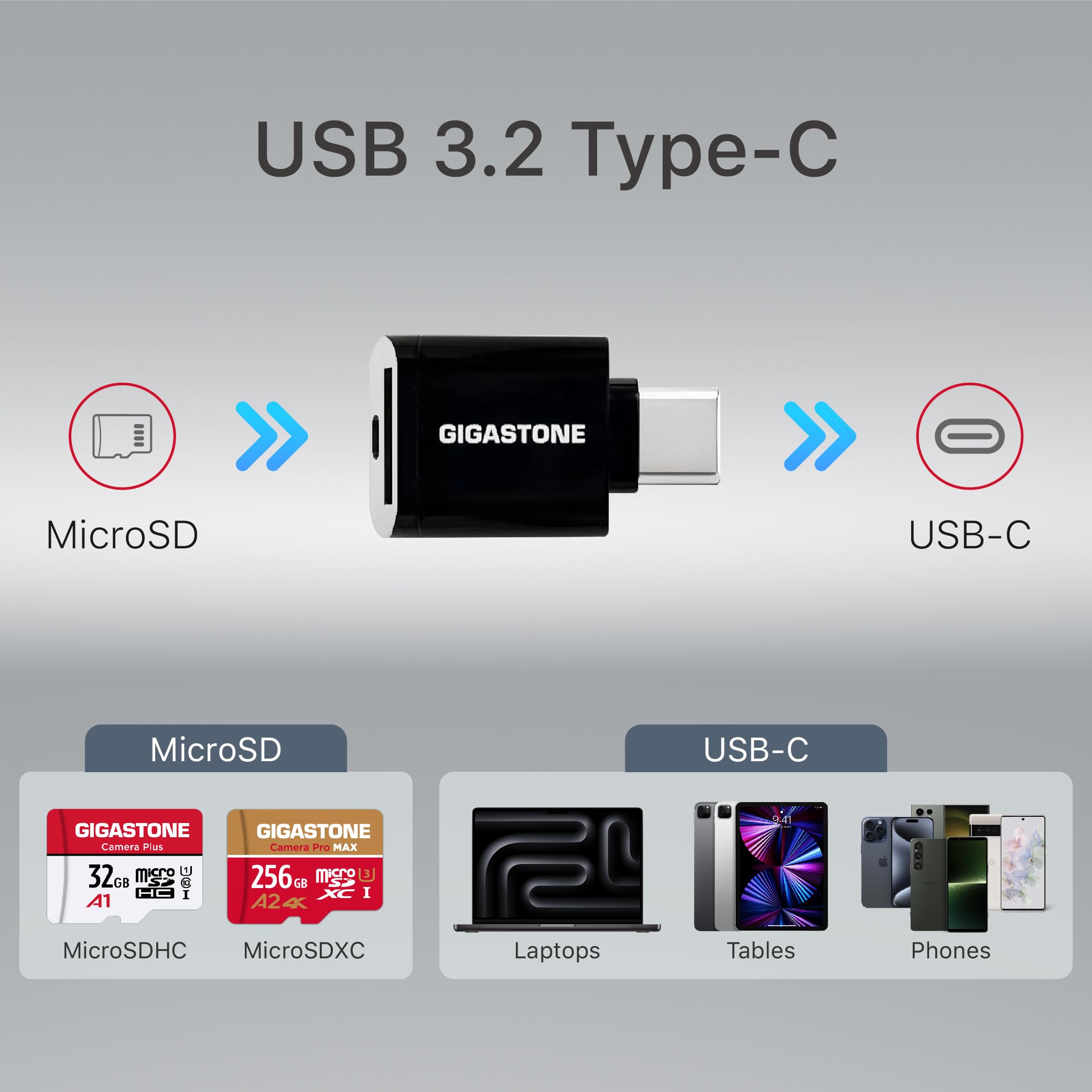 [5 Yrs Free Data Recovery] Gigastone 256Gb Micro Sd Card With Usb 3.2 Type C Card Reader, 4K Camera Pro Max, Speed Up To 130Mb/S