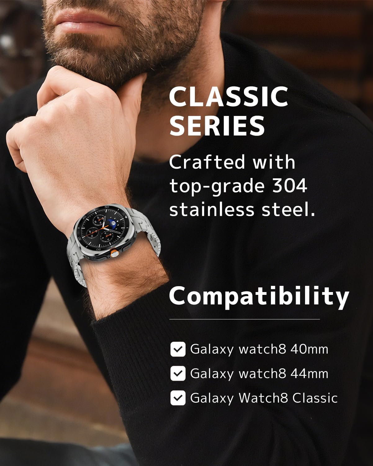 Ninki Stainless Steel Watch Strap For Samsung Galaxy Watch 8 Band 44Mm /40Mm & Galaxy Watch8 Classic Loop,Metal Galaxy 8 44Mm Wa