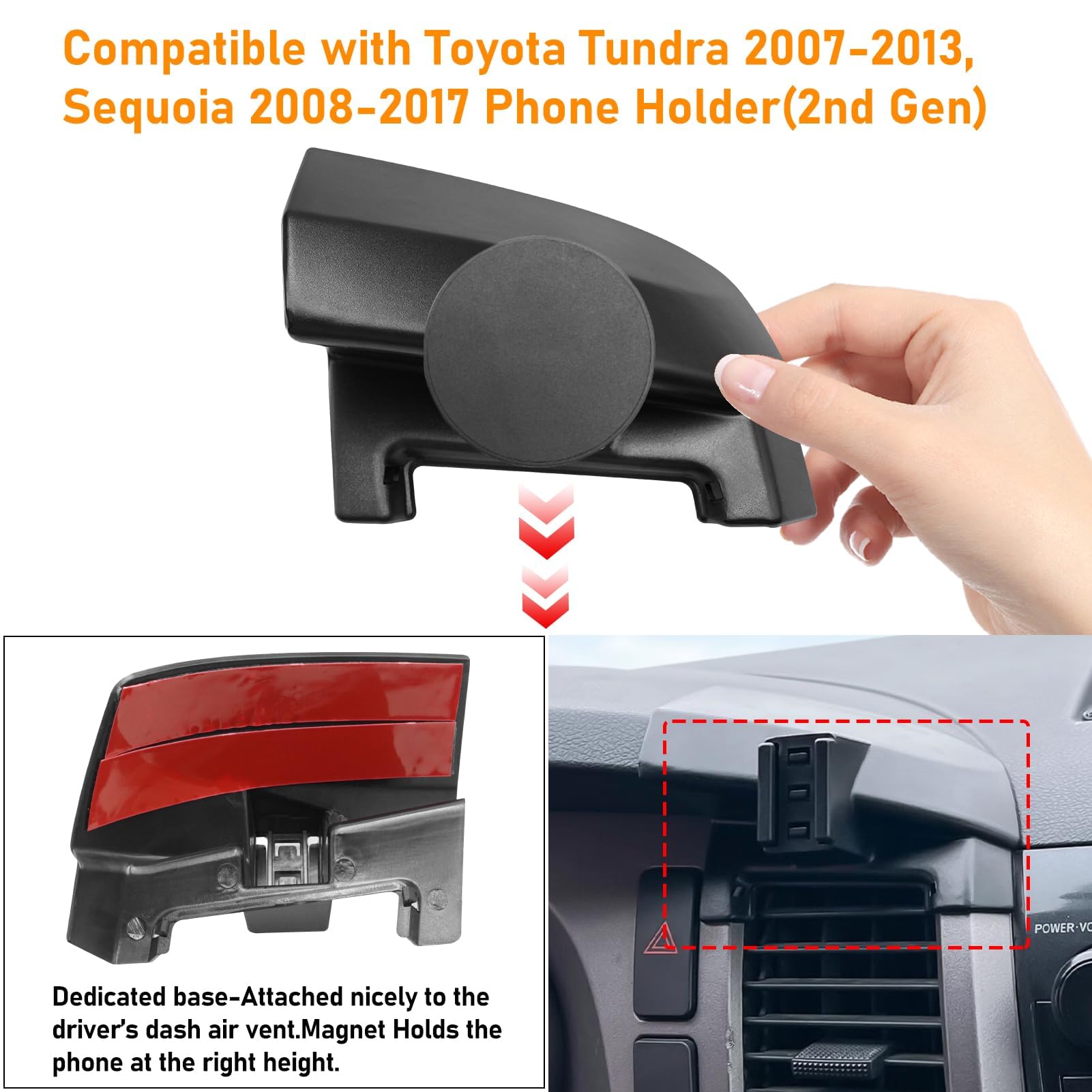 Apeser Compatible With Toyota Tundra Phone Holder 2007-2013 For Air Vent, 2Nd Gen Sequoia Mount, Magnetic Bracket Anti-Shake, 36