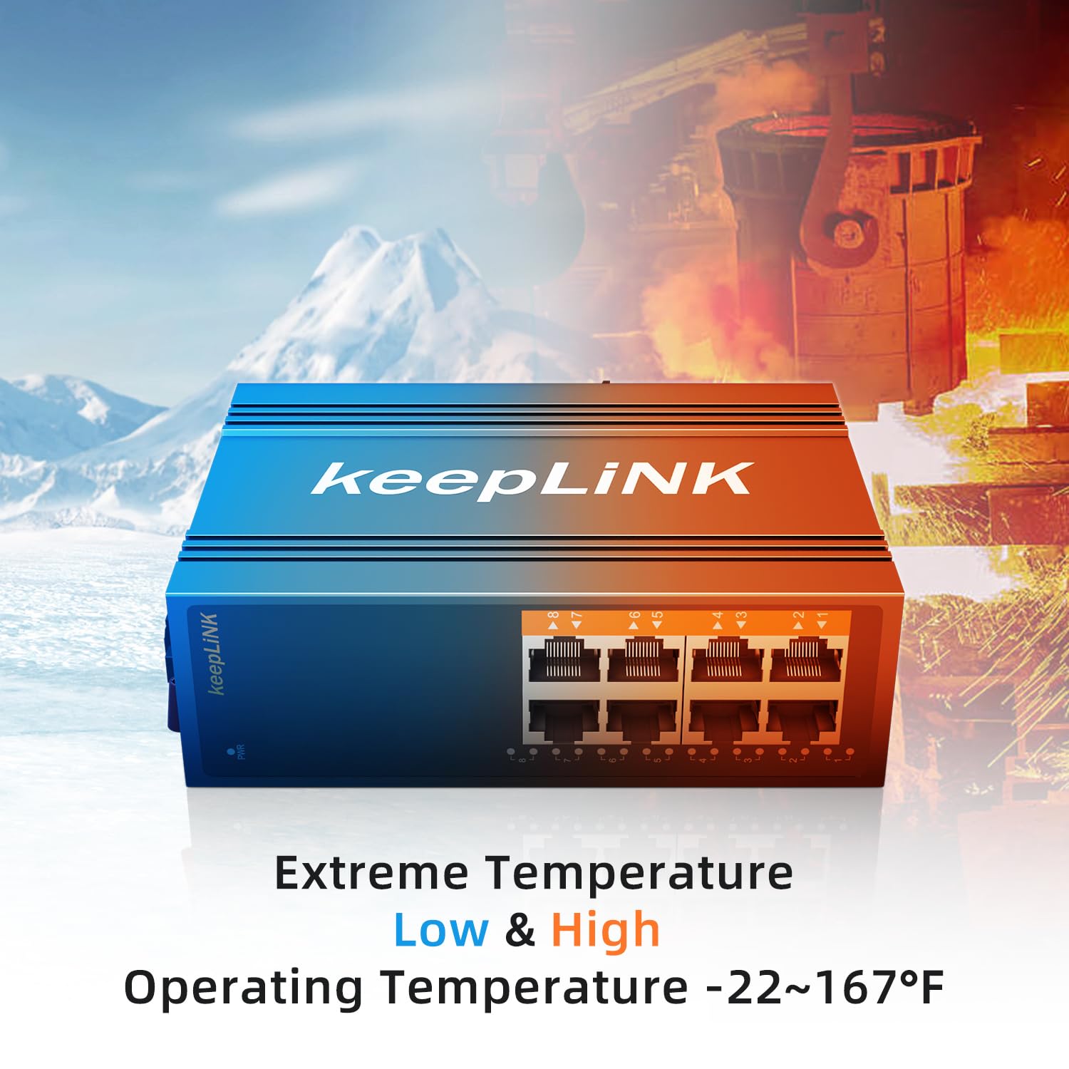 Keeplink 8 Port Industrial Gigabit Switch, Din Rail Network Switch Unmanaged, Ip40, Operating Temperature Range Of  30   75C ( 2