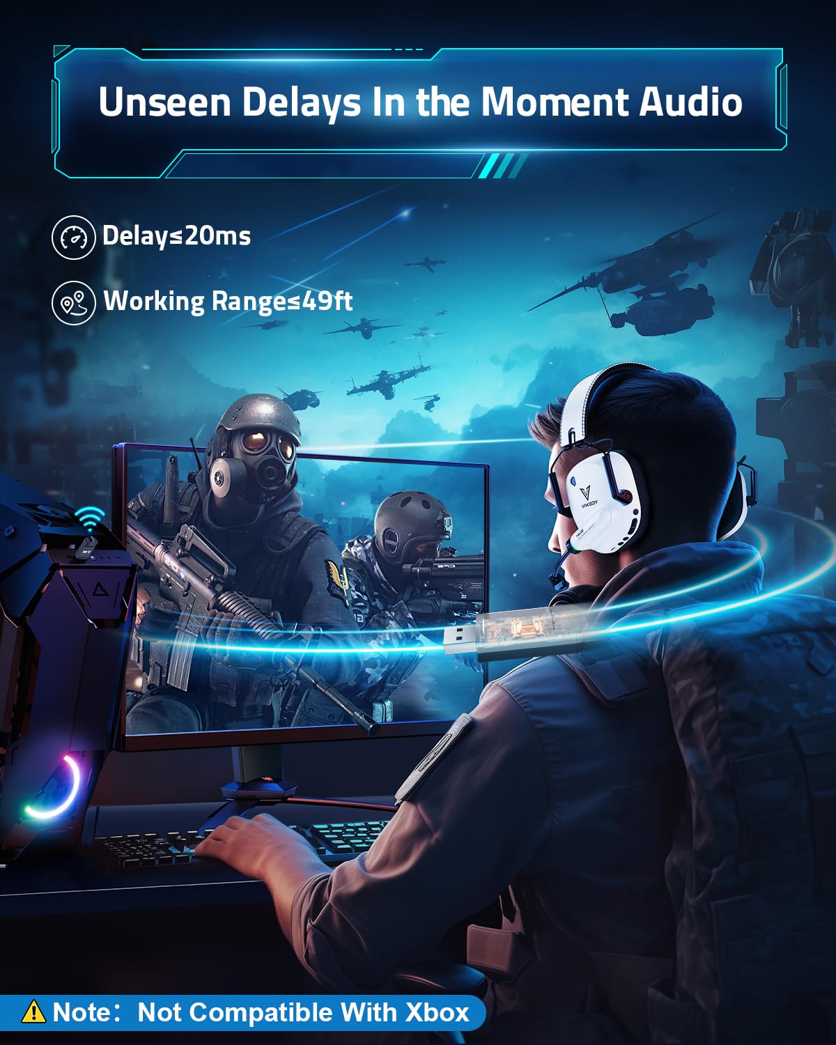 Vakedy Wireless Gaming Headset For Pc, Ps4, Ps5, Mac,Switch,2.4Ghz Usb Gaming Headset With Microphone Bluetooth Gaming Headset 5