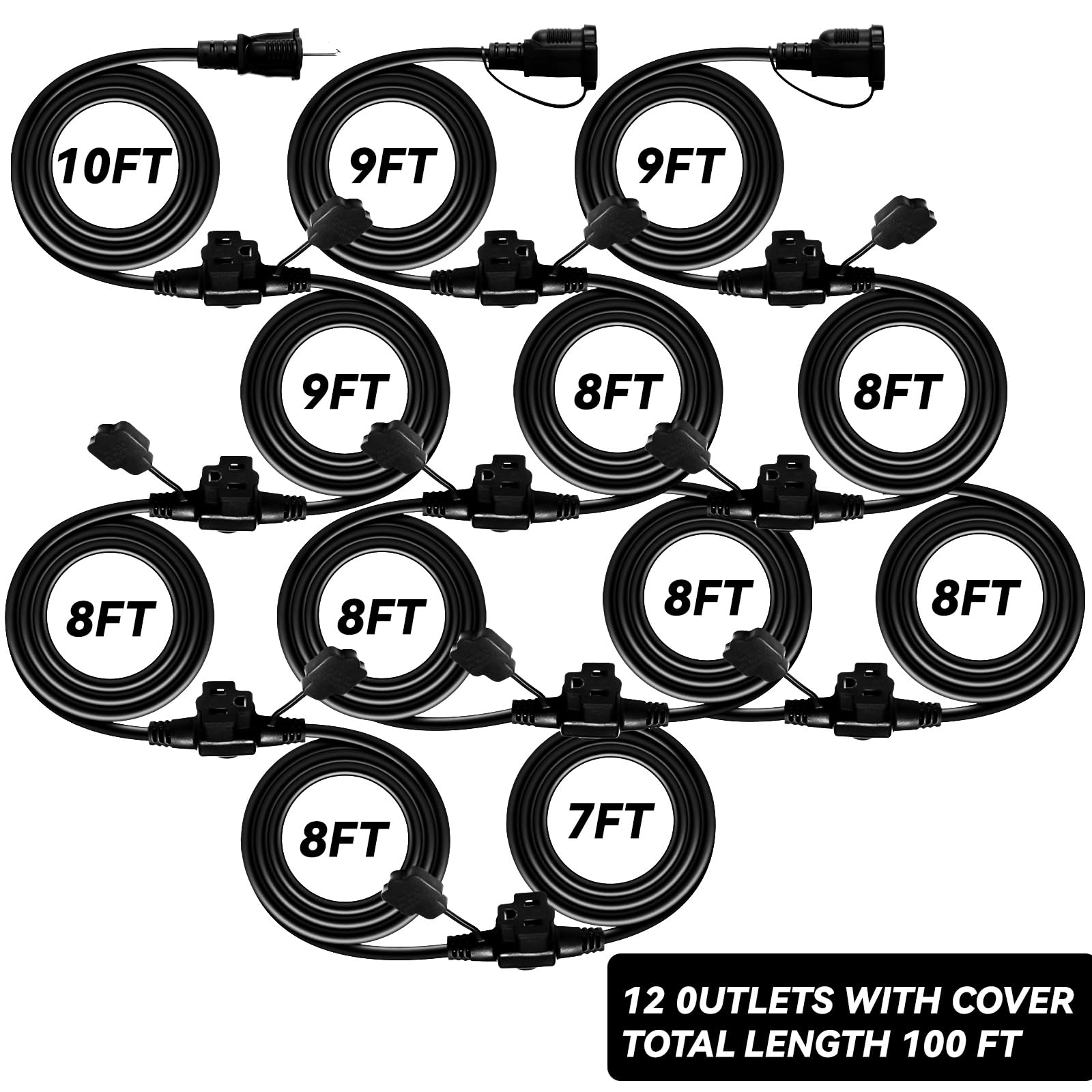 Kanayu Outdoor Extension Cord Multiple Outlets Heavy Duty Weatherproof Outlet Evenly Spaced With Waterproof Cover For Decor Hall