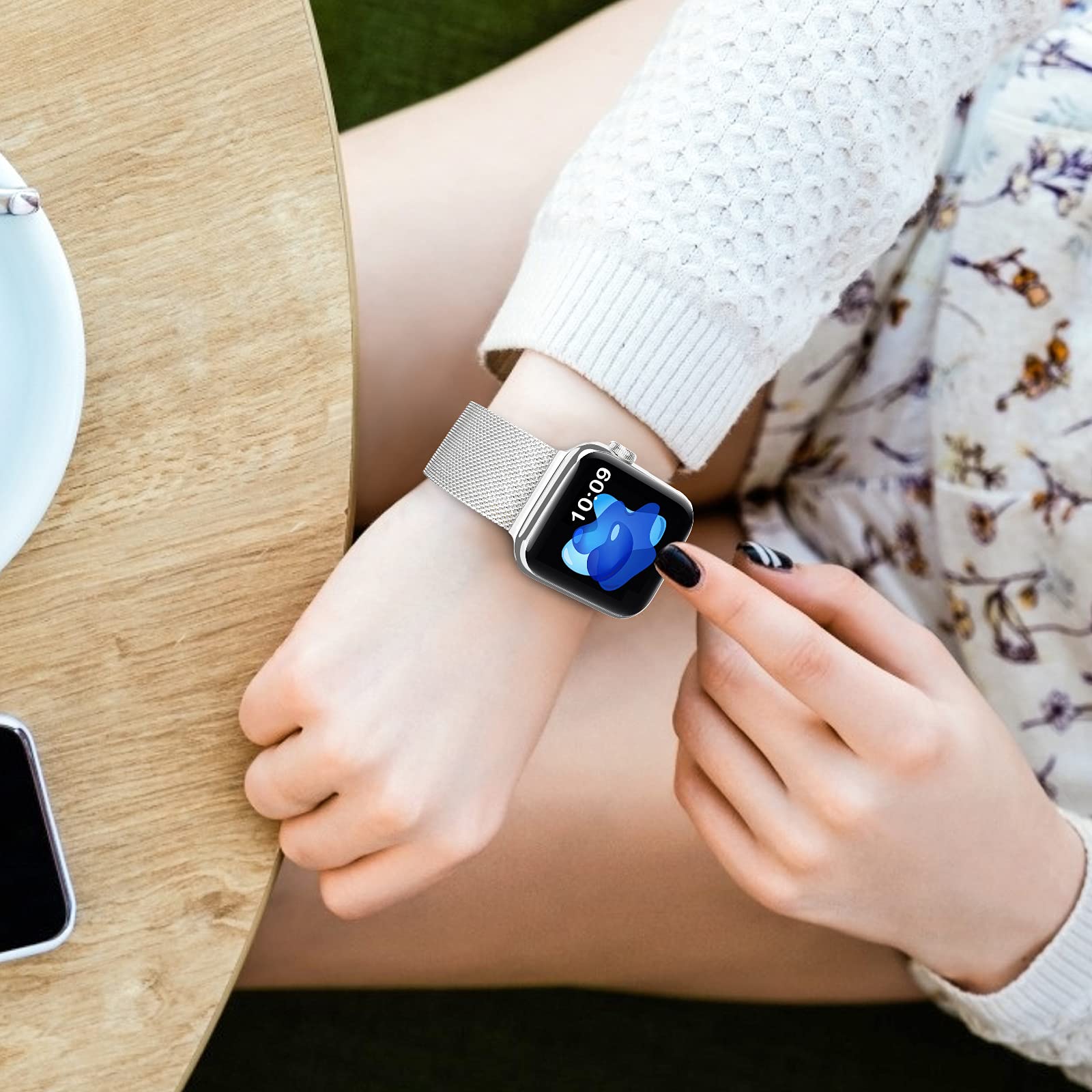 Sunnywoo Metal Stainless Steel Band Compatible With Apple Watch Bands 38Mm 40Mm 41Mm 42Mm 44Mm 45Mm 49Mm,Silver Loop Adjustable