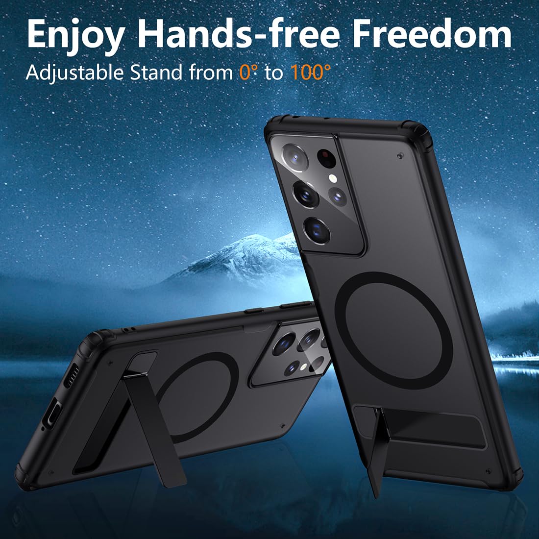 Tianniuke Magnetic Case For Samsung Galaxy S21 Ultra,Compatible With Magsafe,Adjustable Kickstand,Translucent Matte Anti Fingerp