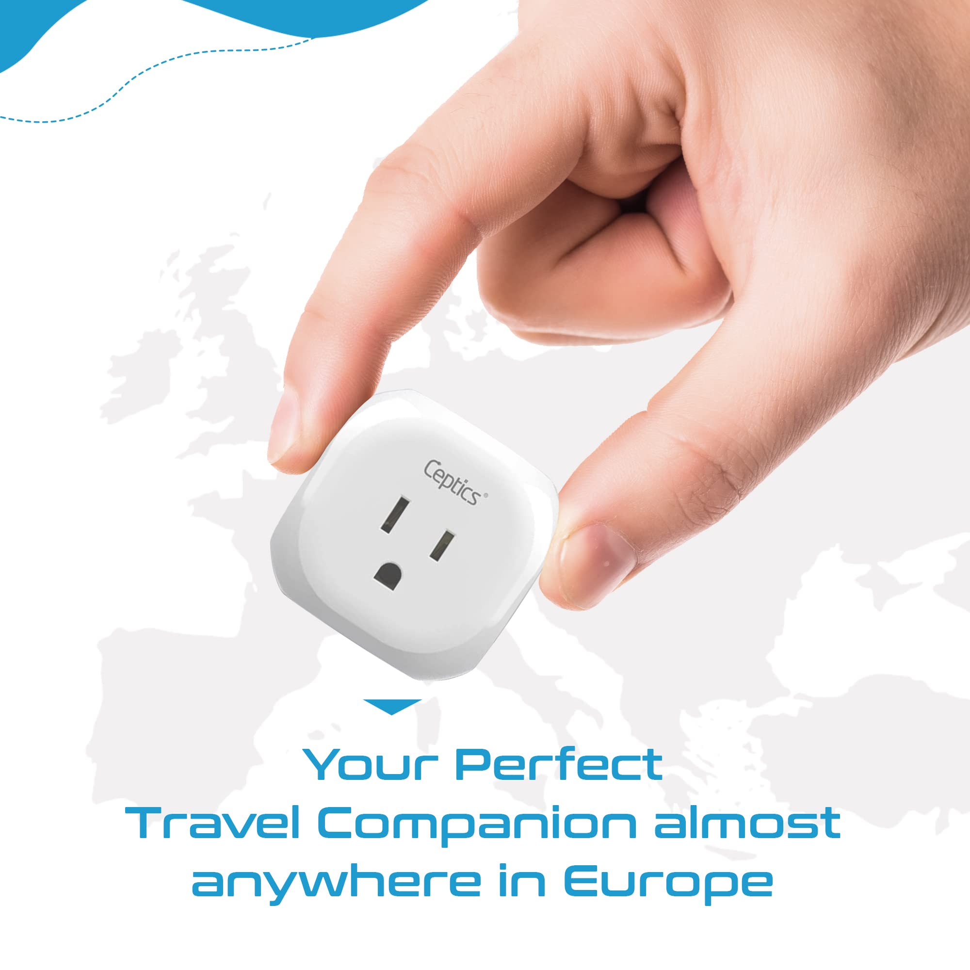 Ceptics European Schuko Travel Adapter - 5 Input With 20W Pd-Qc 3.1A Dual Usb-C And Usb - Ultra Compact - Light Weight - Usa To