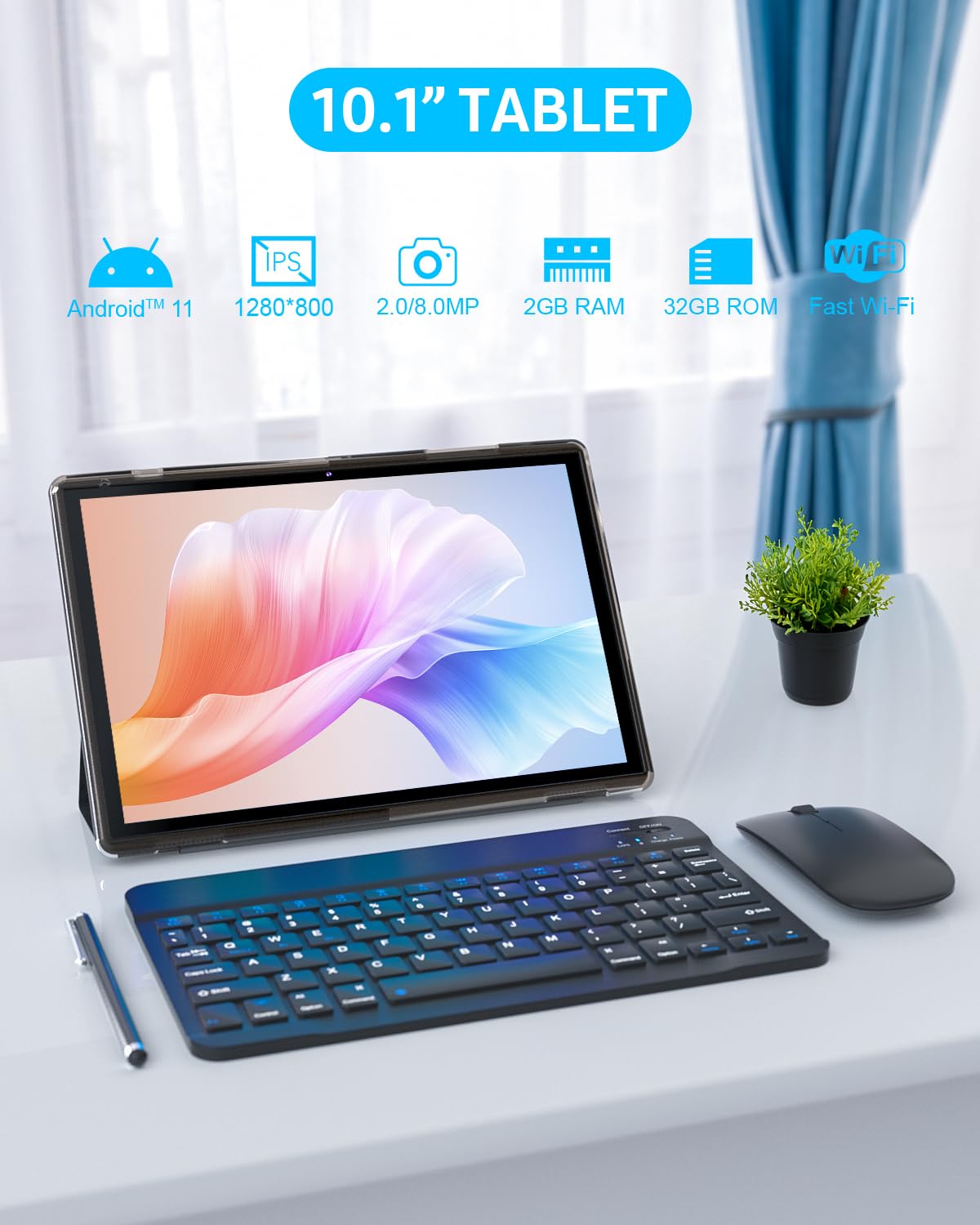 Zzb Tablet 2 In 1 Tablet With Keyboard Including Case Mouse Stylus Touch Screen Protector Film, 10 Inch Tablet Android Tablets P