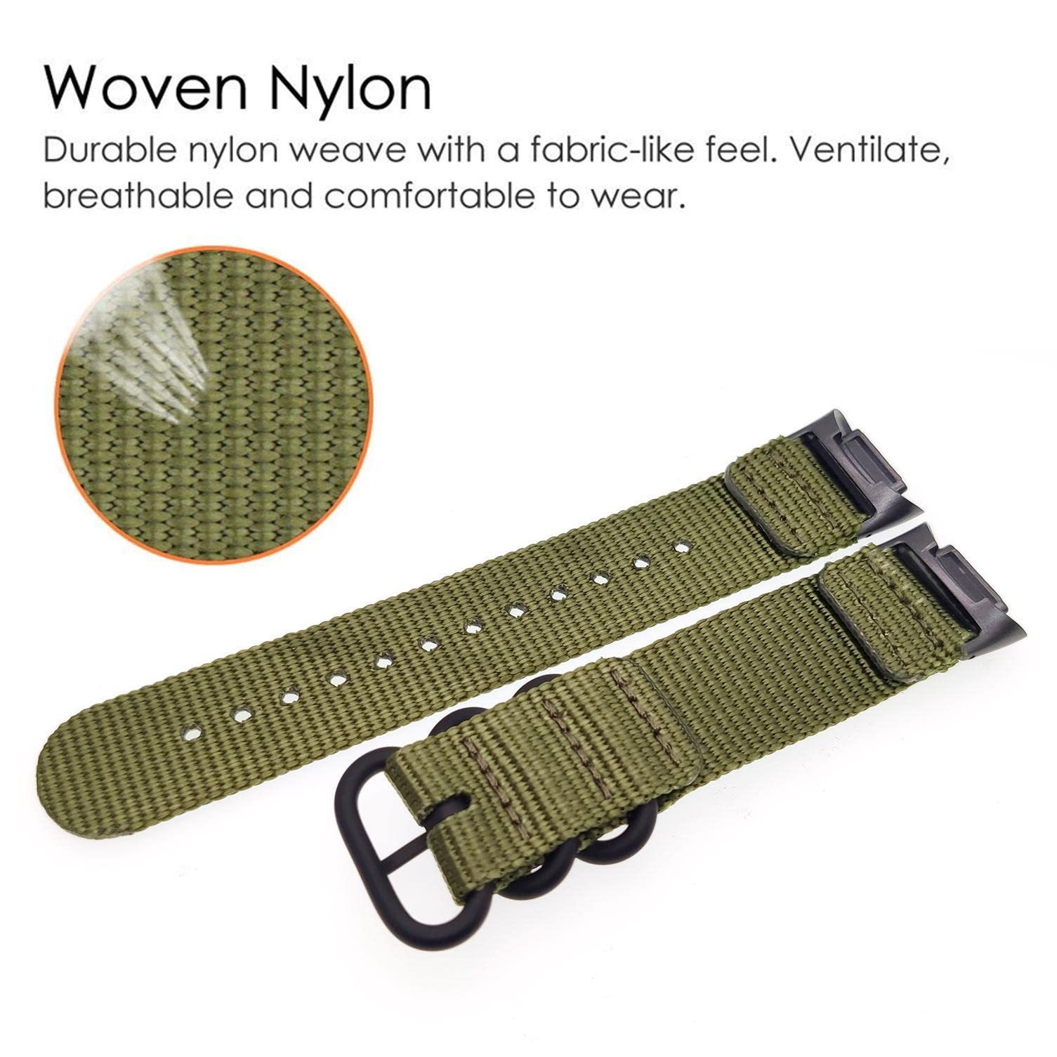 Abanen Nylon Bands For Fitbit Charge 6 / Charge 5, Woven Nylon Quick Dry Band Wrist Strap With Stainless Steel Ring Clasp Adjust