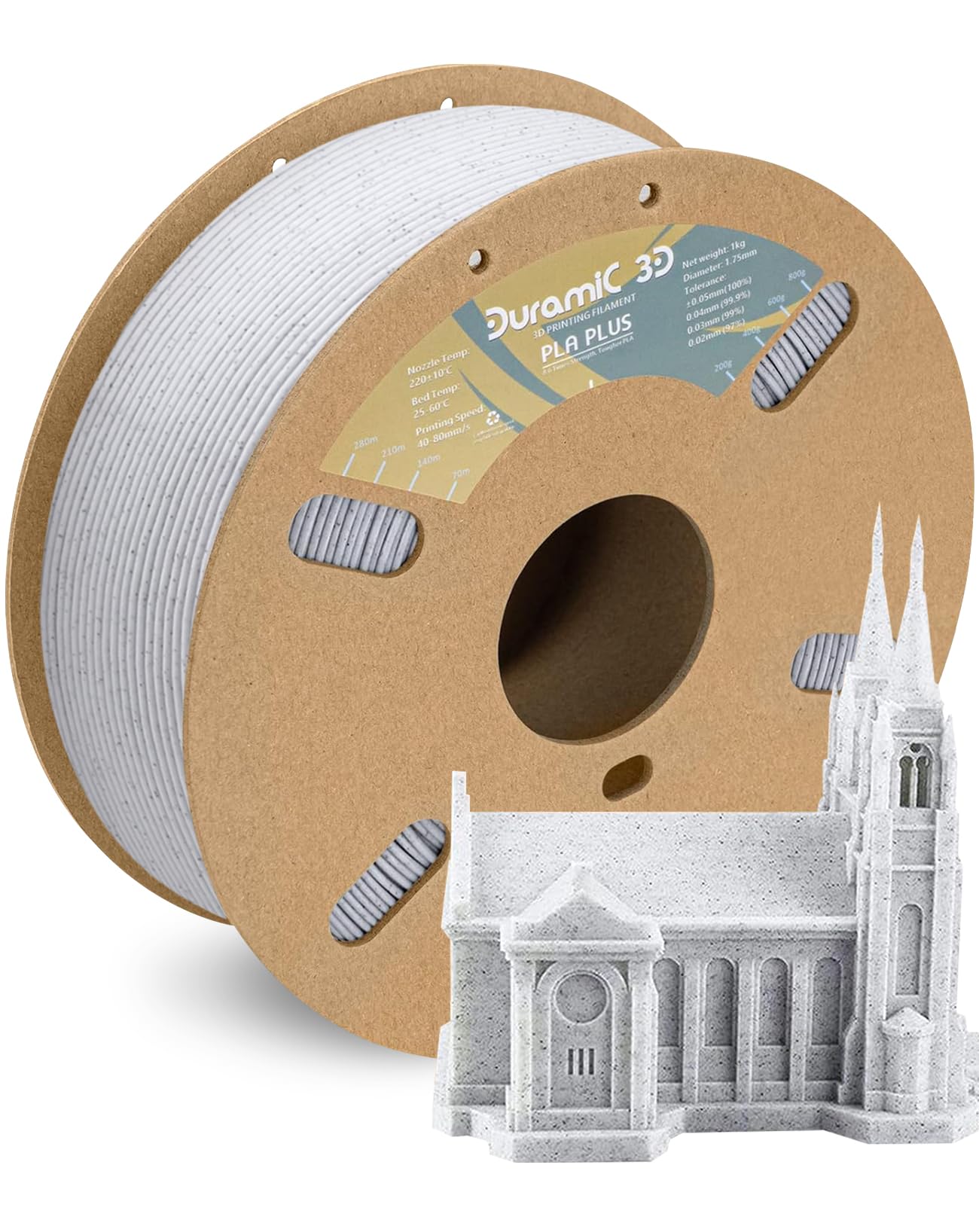 DURAMIC 3D PLA+ Filament 1.75mm 1Kg Marble, PLA Plus Filament 1Kg Spool(2.2lbs) Tougher and Stronger, Dimensional Accuracy Proba