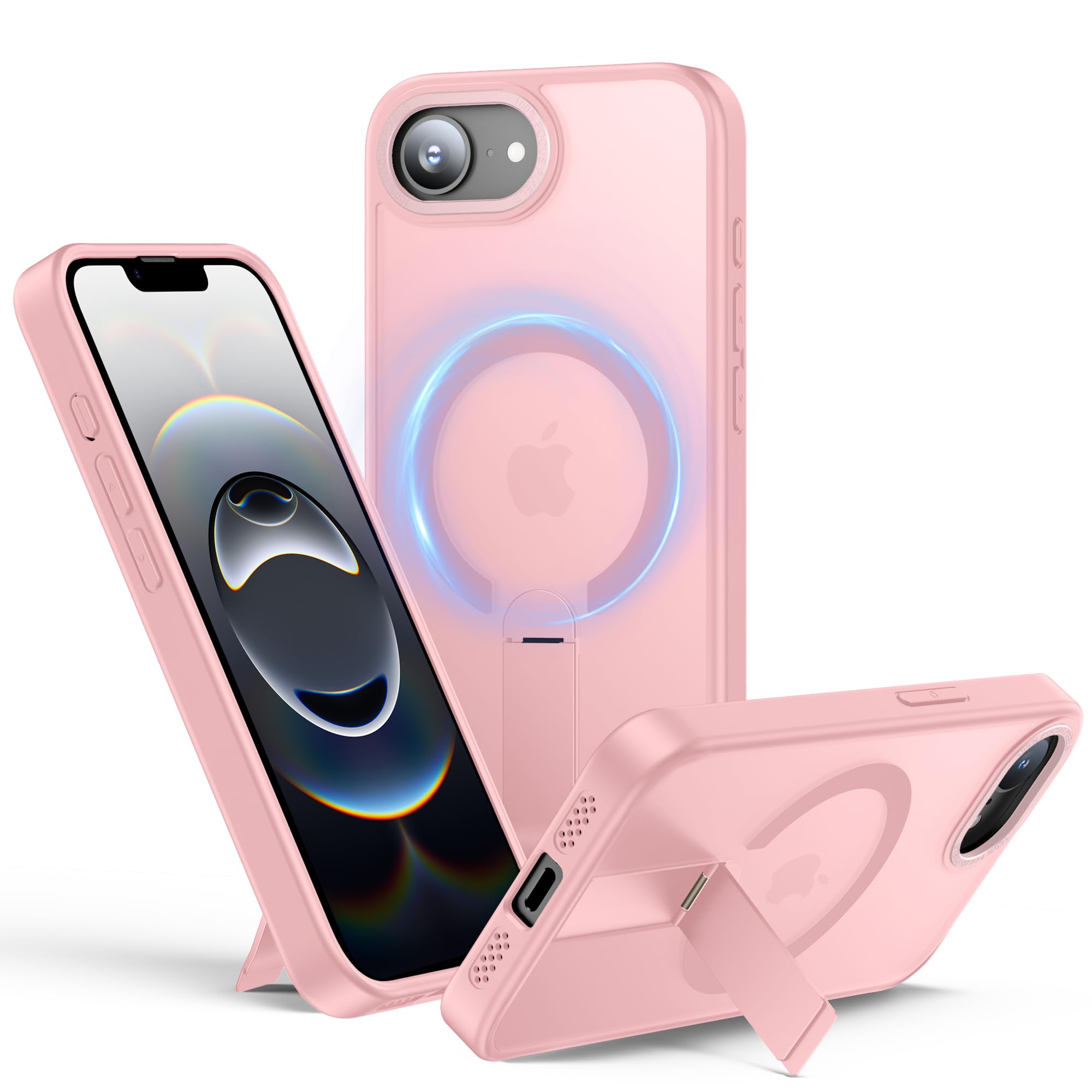 TOBOVON for iPhone 16e Case with Stand, Fit for MagSafe, Slim Translucent Matte Military-Grade Drop Protection Magnetic Kickstan