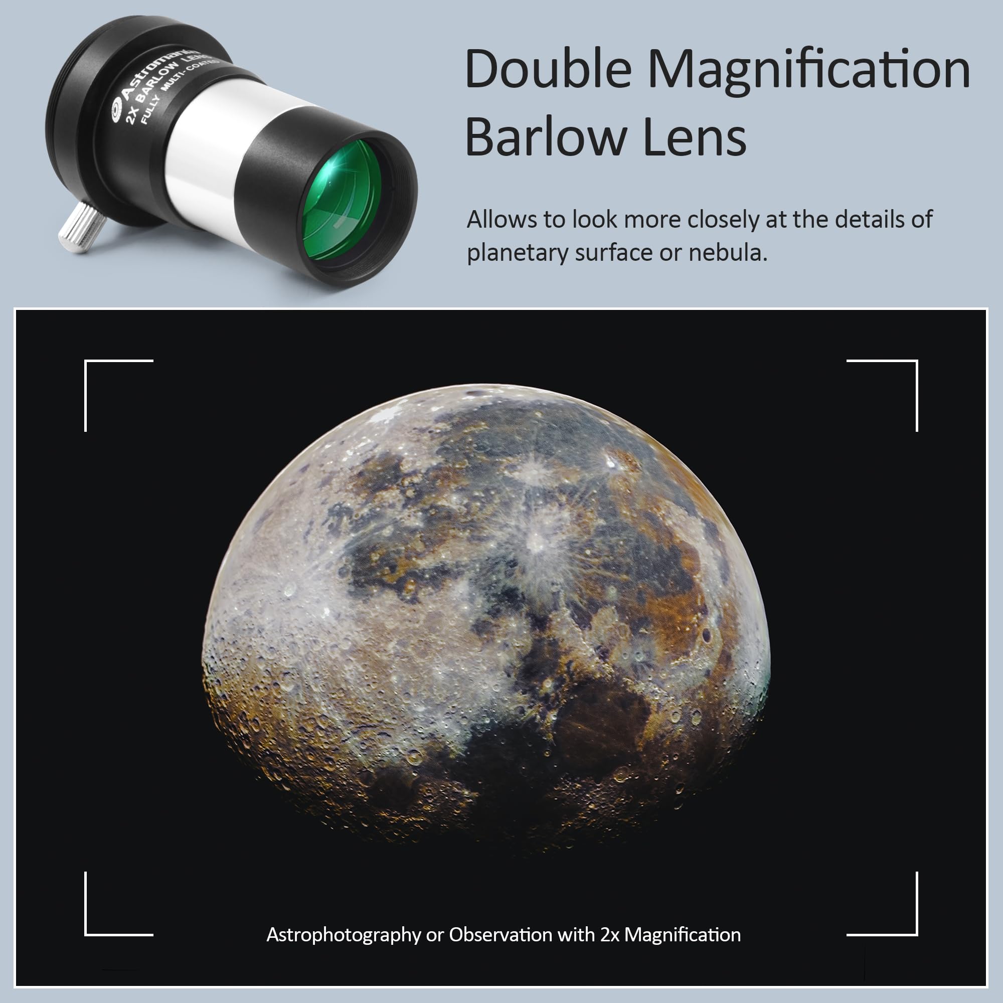 Astromania 2'' 2.5X Barlow Lens   Allows The Use Of Both 2'' And 1.25'' Eyepieces